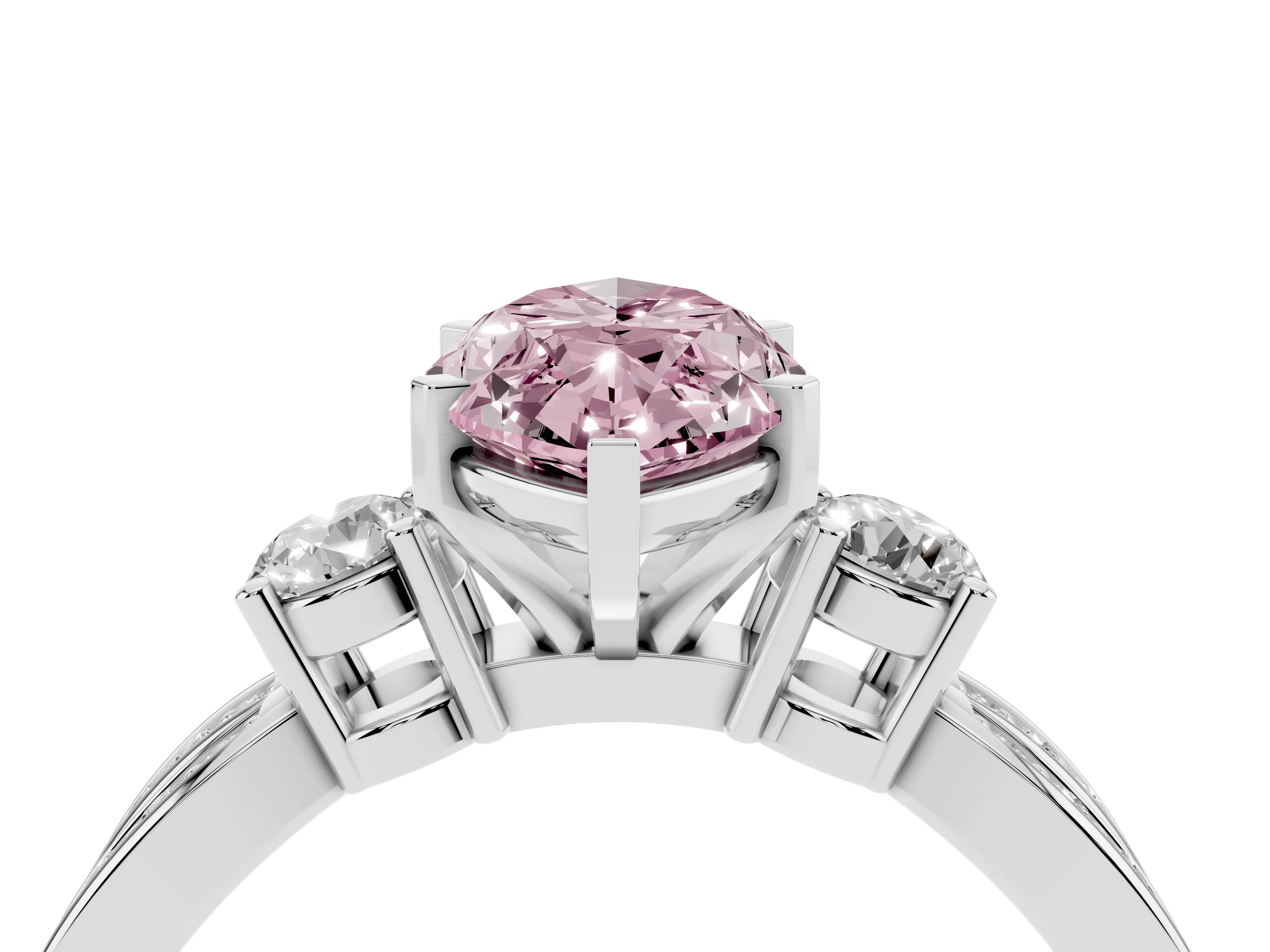 Fancy Pink Three-Stone Marquise Cut Diamond Twist Band Ring Set in White gold with Pavé Accents and Prong Setting