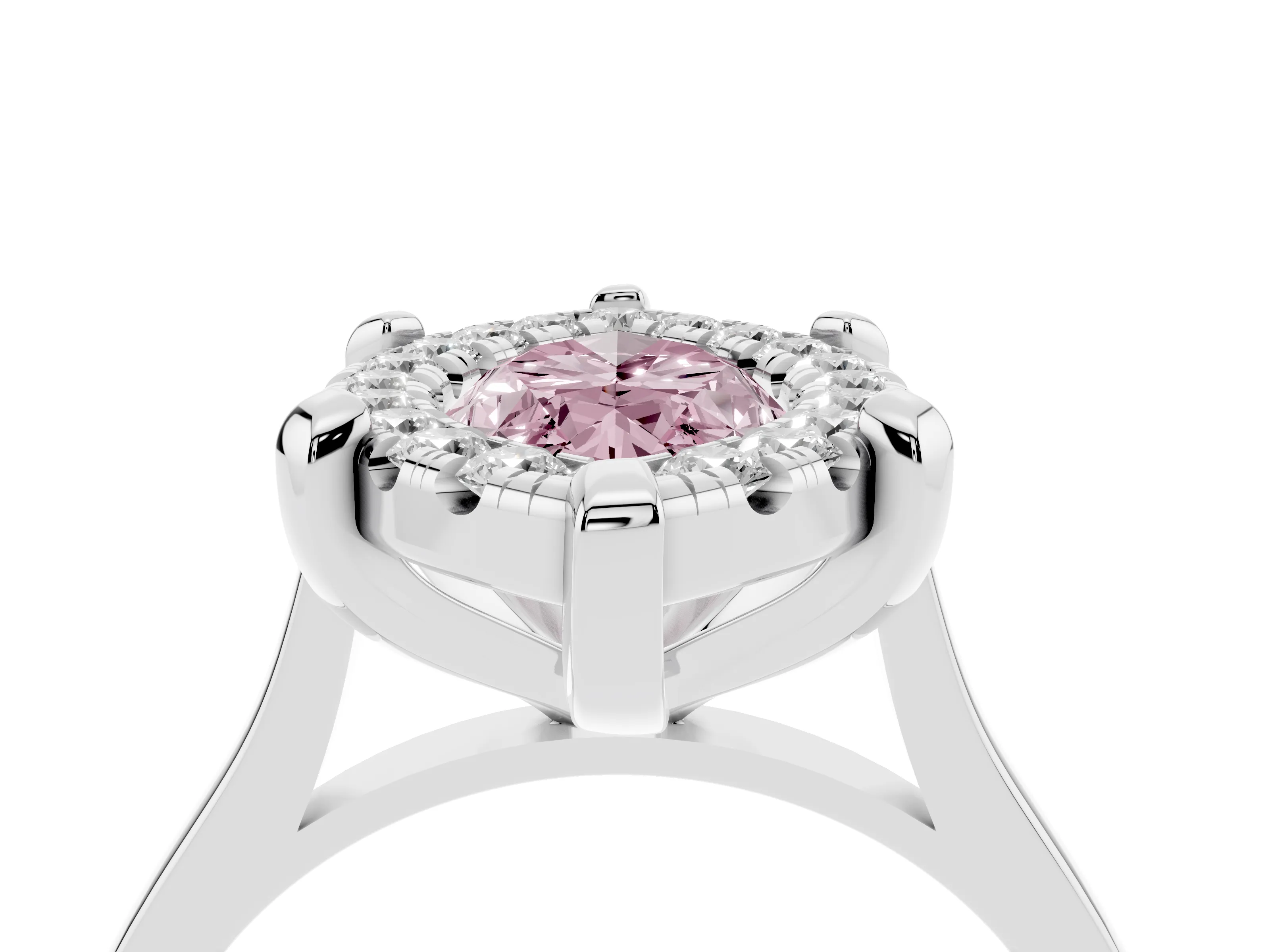 Fancy Pink Marquise Cut Diamond Cluster Halo Solitaire Ring Set in Platinum with Prong Setting