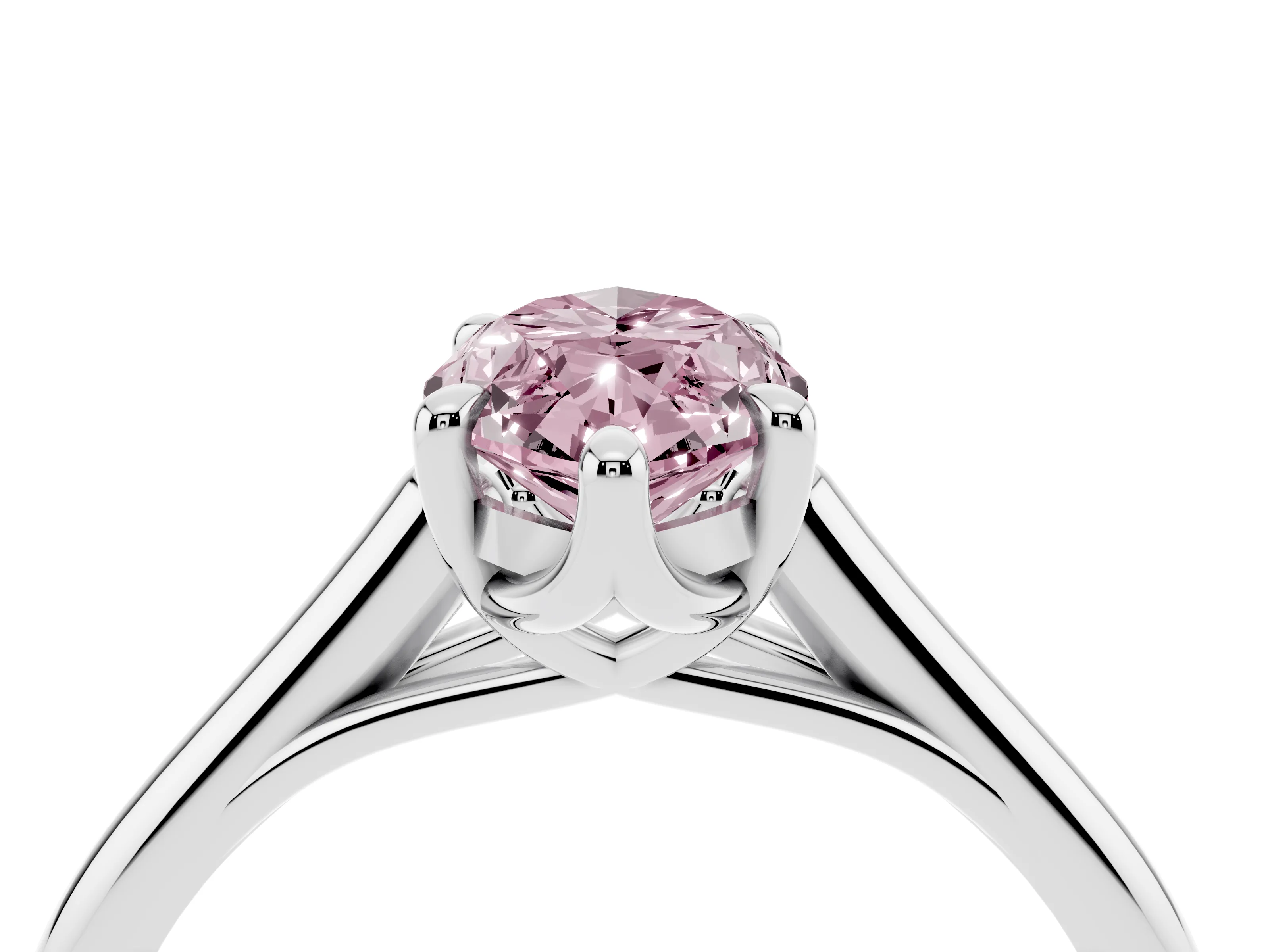 Fancy Pink Marquise Cut Diamond Solitaire Engagement Ring Set in Silver with Prong Setting and Plain Classic Band