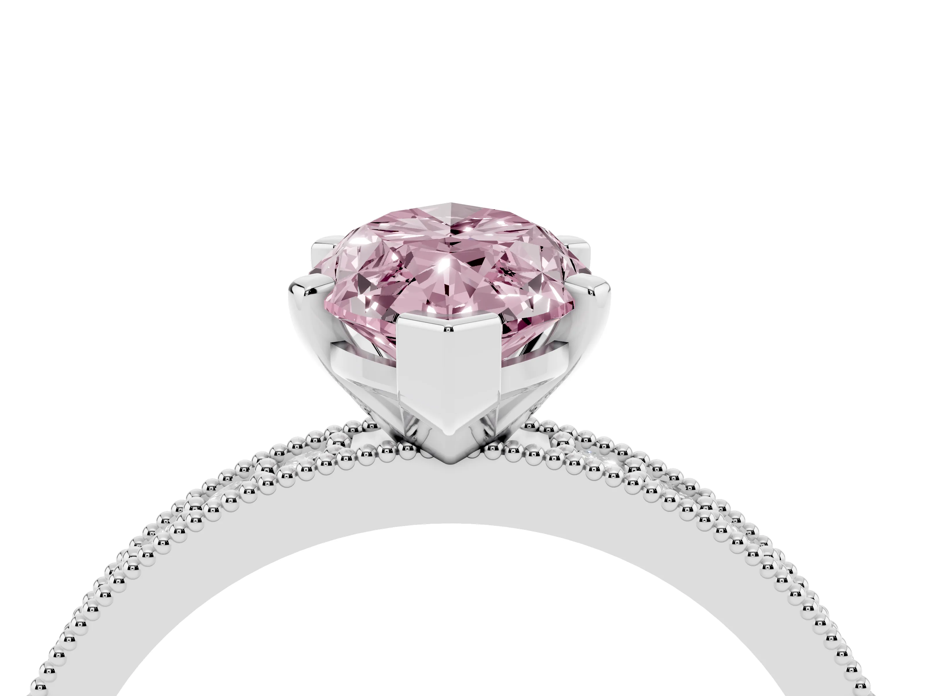 Fancy Pink Marquise Cut Diamond Milgrain Pavé Engagement Ring Set in Platinum with Prong Setting