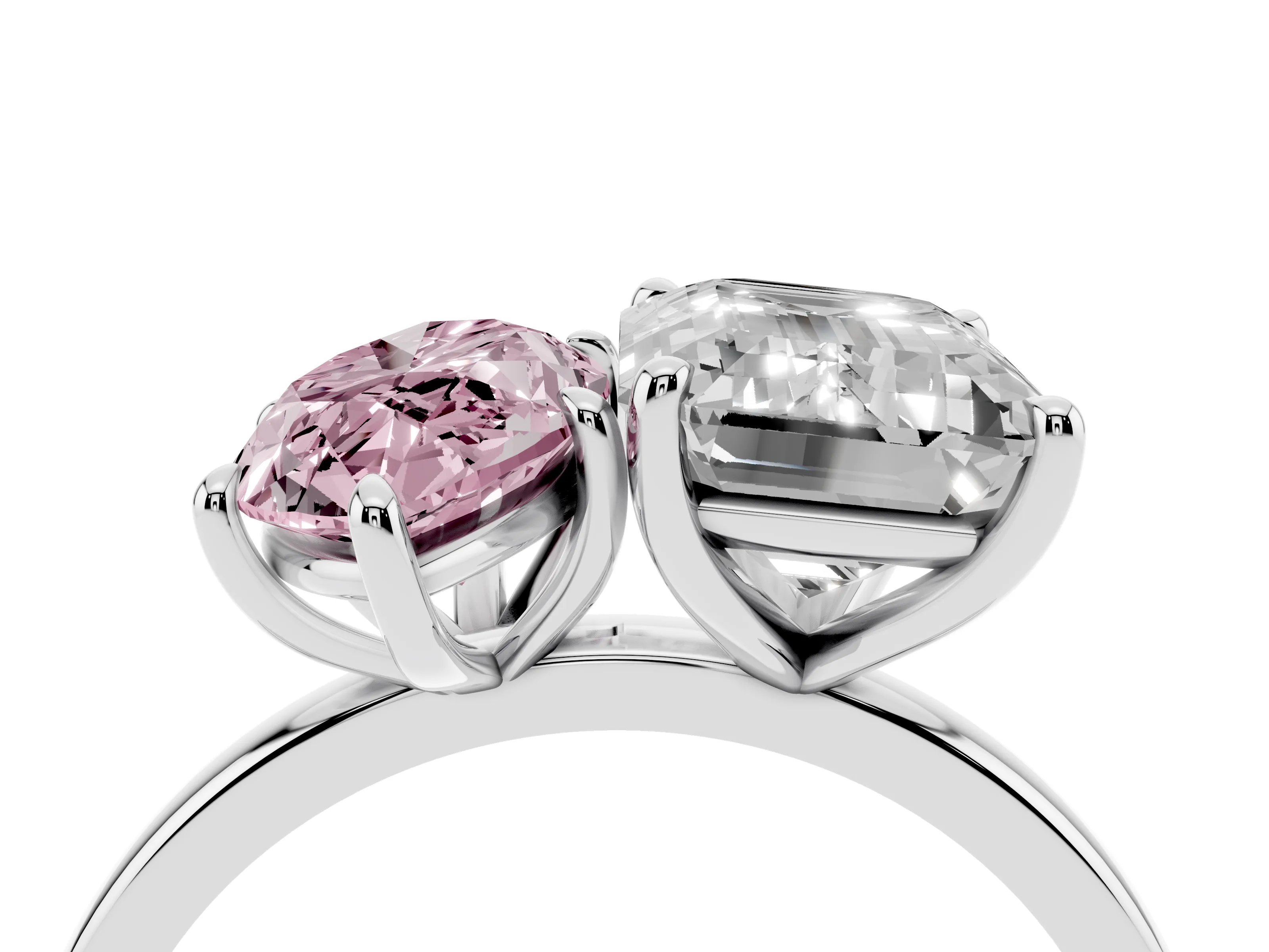 Fancy Pink Marquise Cut and Emerald Cut Toi Moi Ring Set in Platinum with Prong Setting