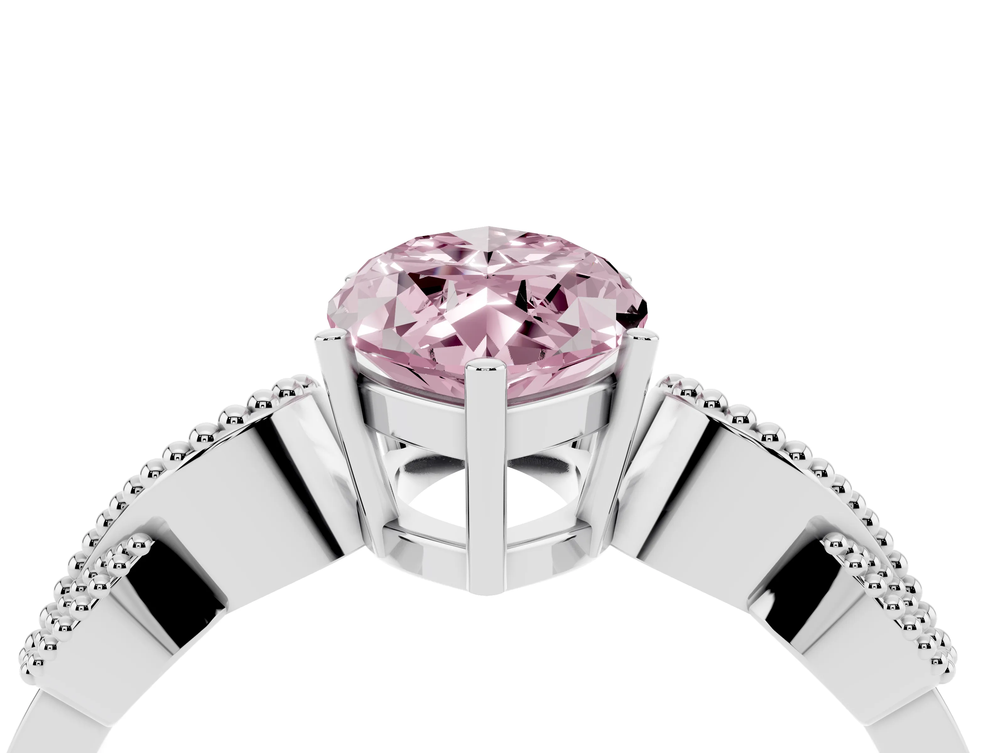 Fancy Pink Marquise Cut Diamond Milgrain Leaf Band Solitaire Ring Set in White gold with Accent Stones and Prong Setting