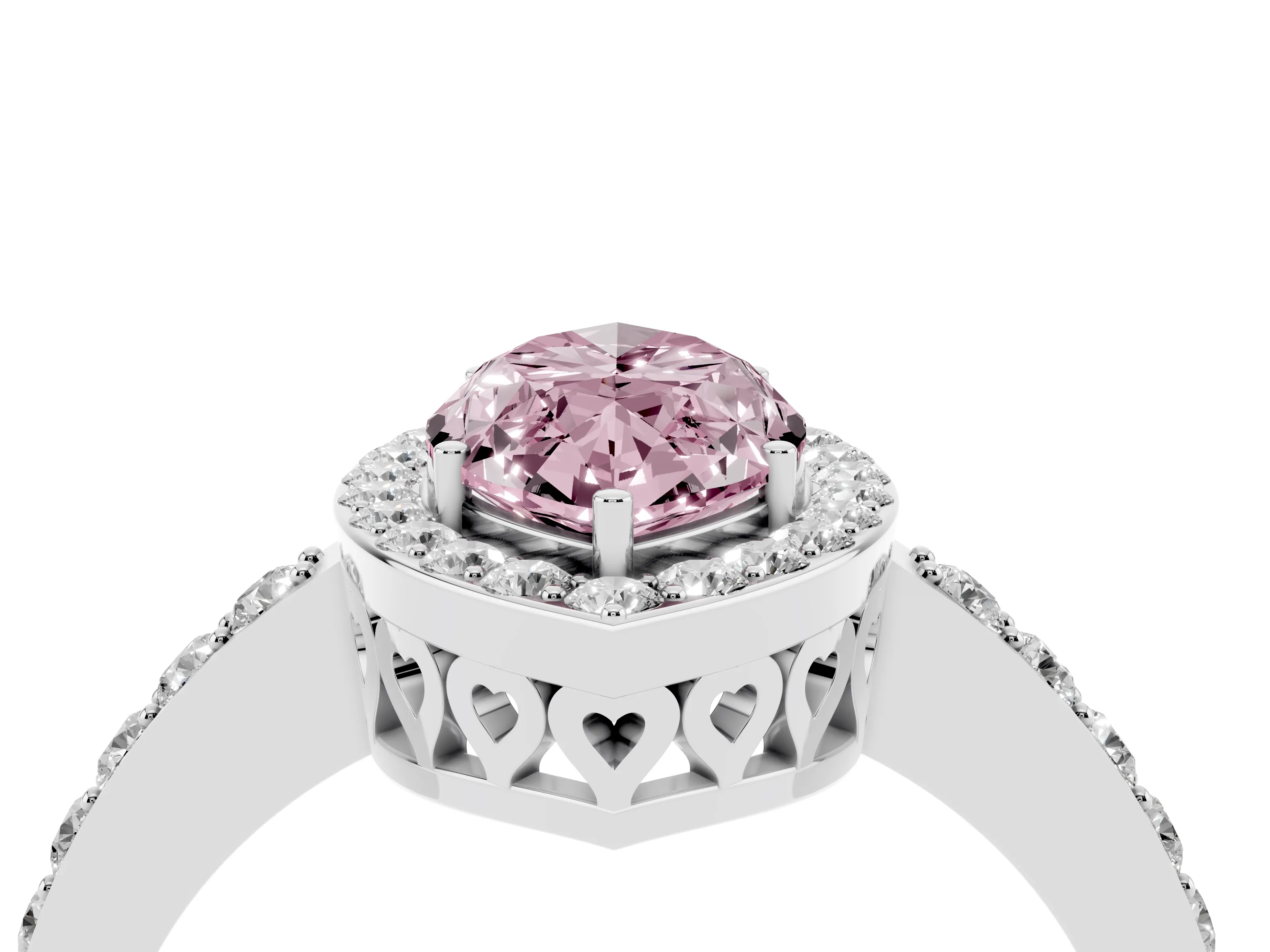 Fancy Pink Marquise Cut Diamond Halo Ring Set in White gold with Pavé-Setting Band and Open Prong Center