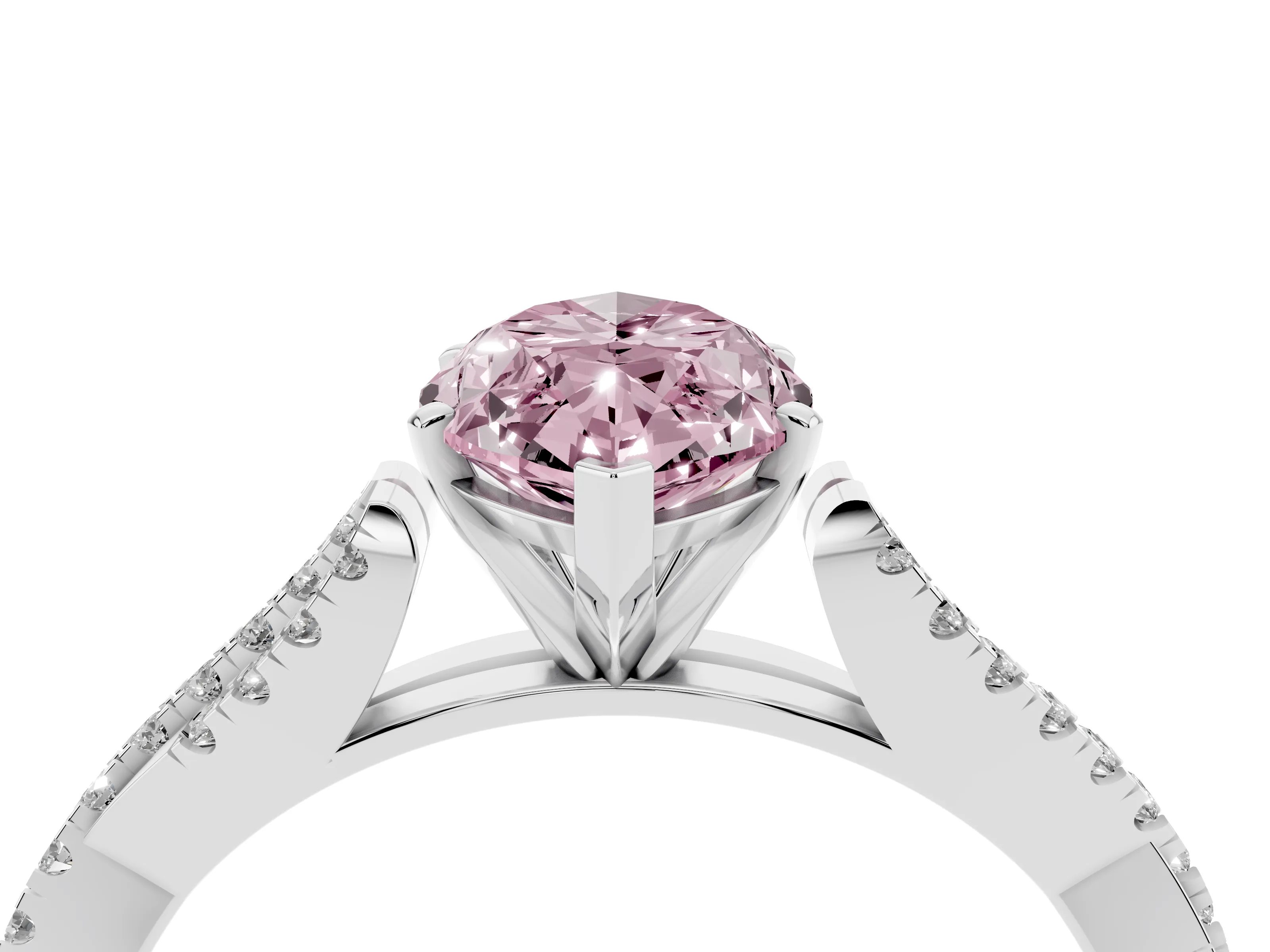 Fancy Pink Marquise Cut Diamond Solitaire Engagement Ring Set in Platinum with Twisted Pavé Band and Prong Setting