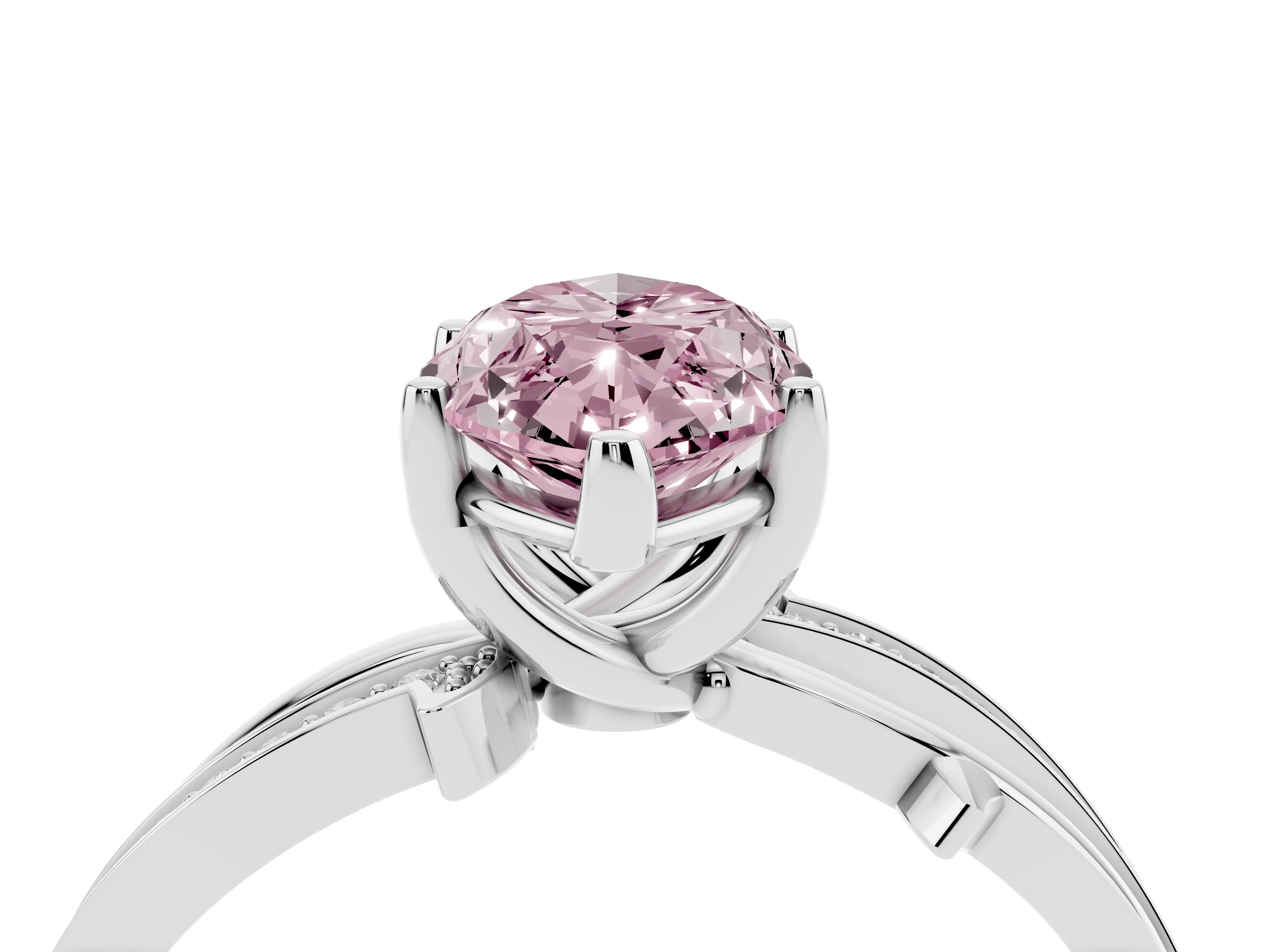 Fancy Pink Marquise Cut Diamond Pavé Twist Band Solitaire Ring Set in Silver with Prong Setting