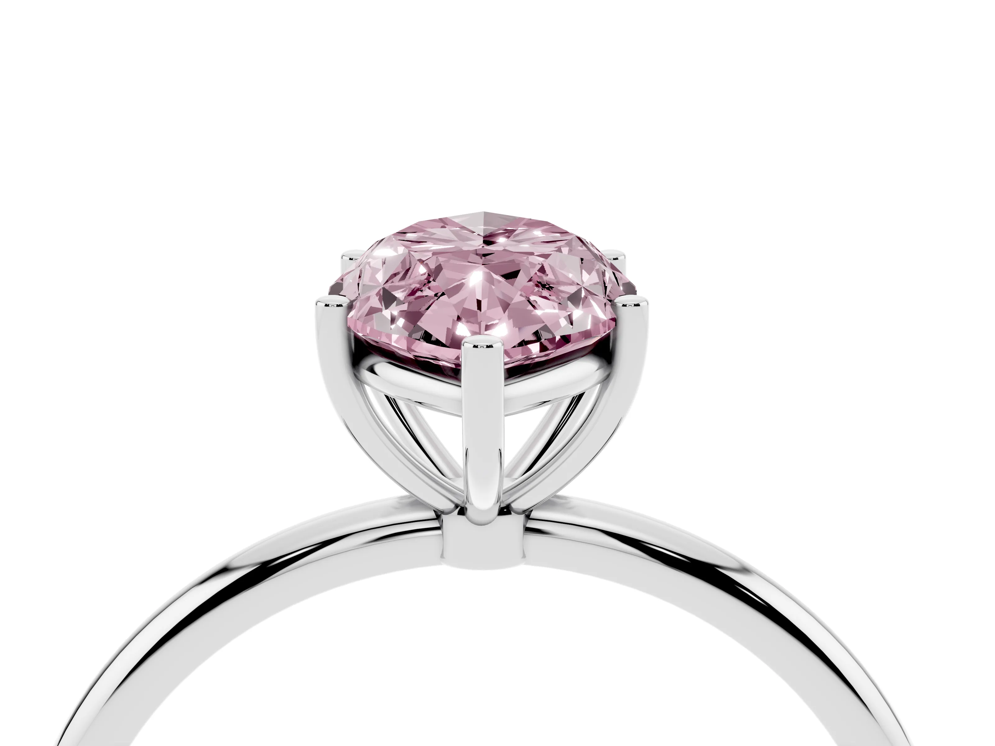Fancy Pink Marquise Cut Diamond Solitaire Engagement Ring Set in Platinum with Thin Band and Prong Setting