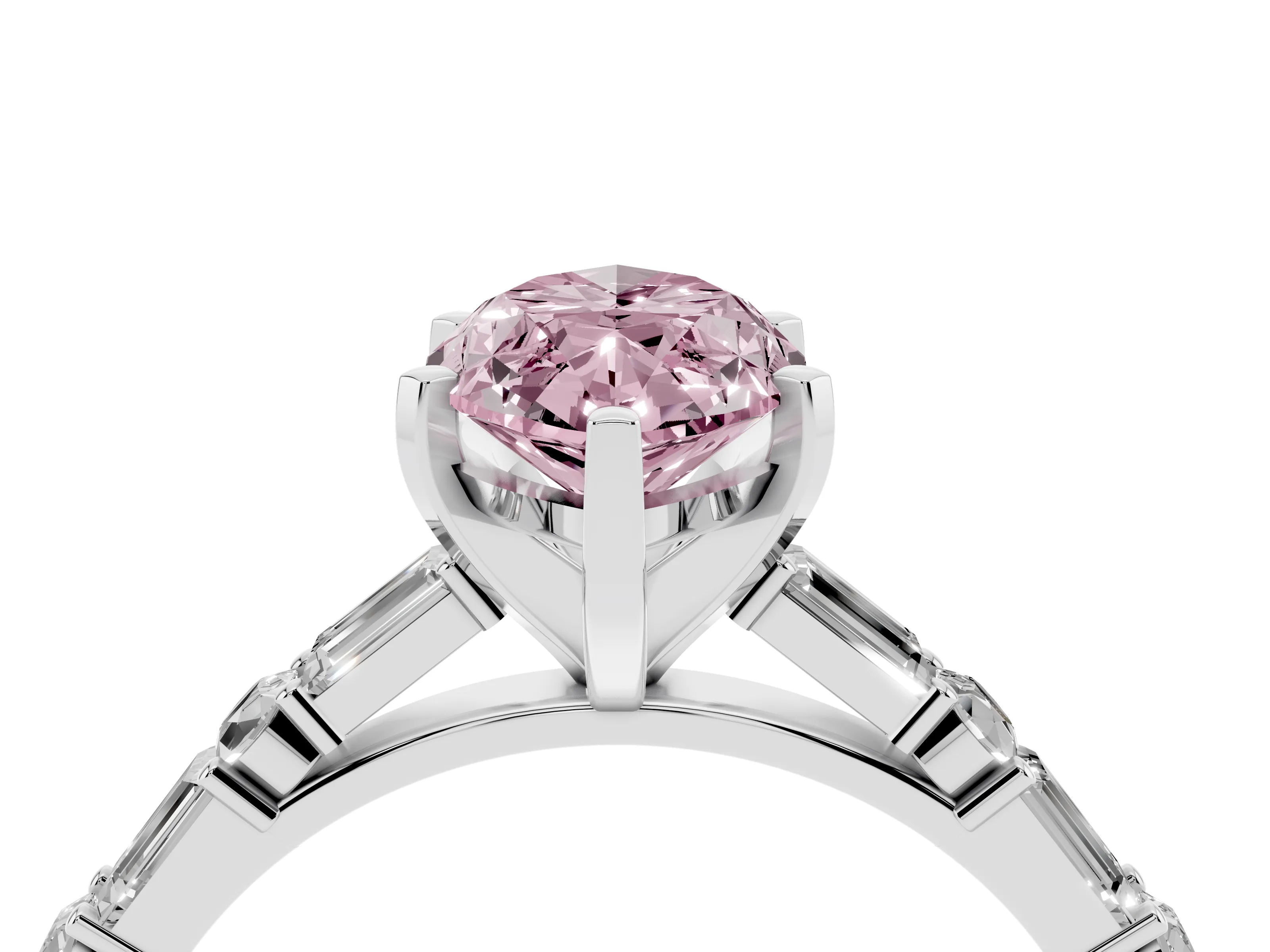 Fancy Pink Marquise Cut Diamond Solitaire Set in Platinum with Side Baguettes and Channel Set Band