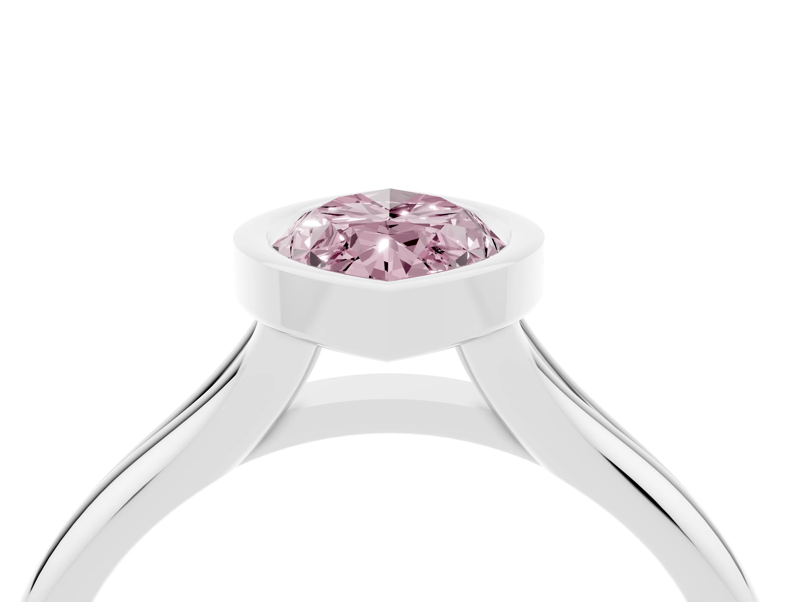 Fancy Pink Bezel Set Marquise Cut Diamond Solitaire Ring Set in White gold with Smooth Band