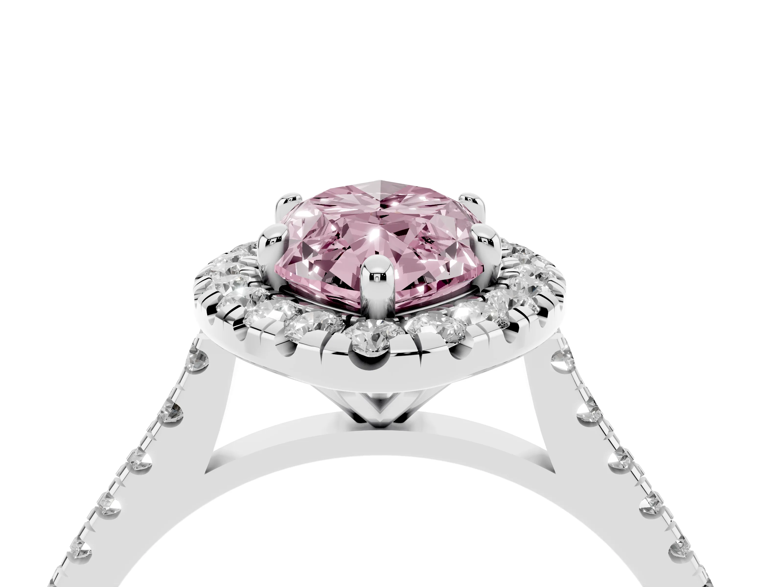 Fancy Pink Marquise Cut Diamond Cushion Halo Ring Set in White gold with Pavé Band