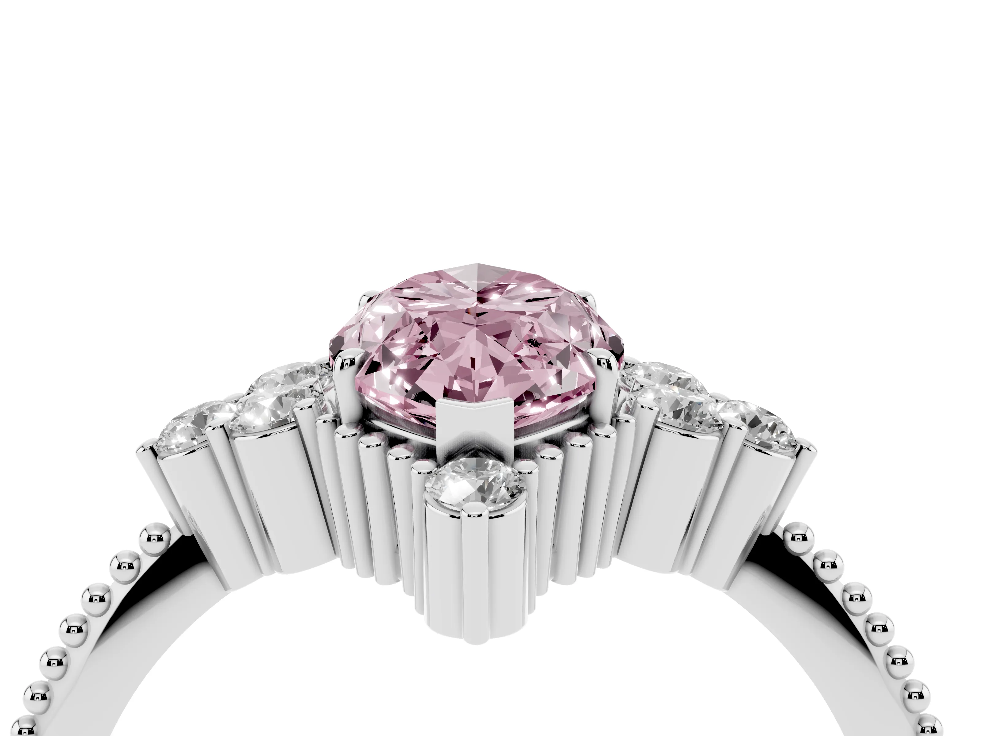 Fancy Pink Marquise Cut Diamond Cluster Ring Set in Silver with Beaded Band