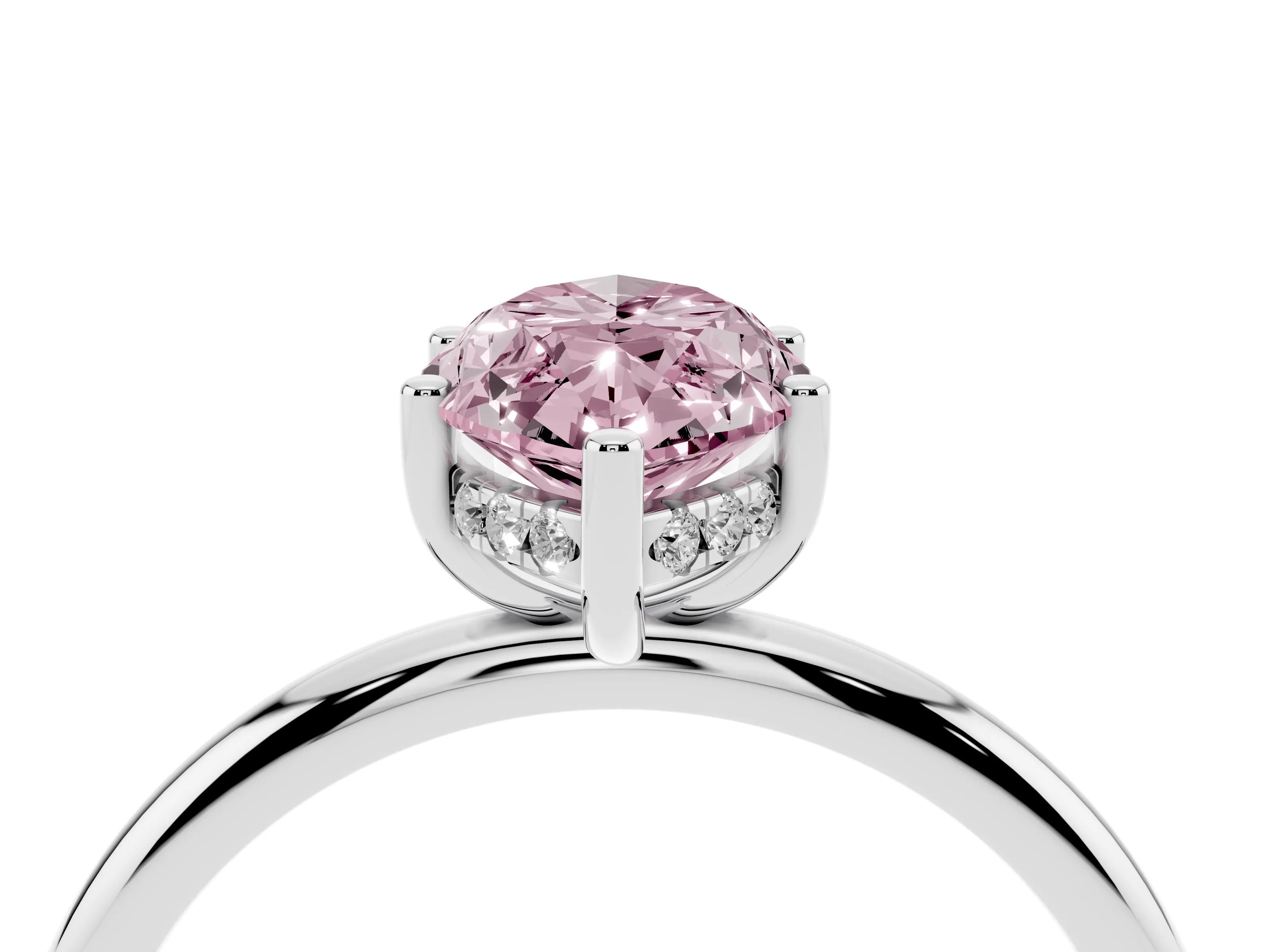 Fancy Pink Marquise Cut Diamond Solitaire Engagement Ring Set in Silver with Prong Setting and Polished Band