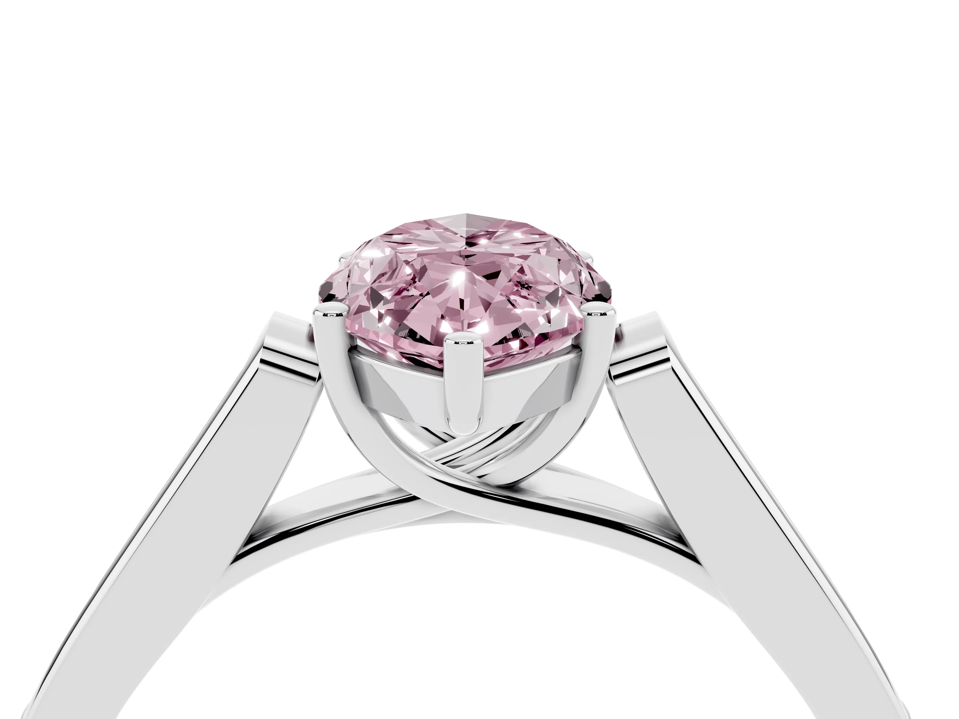 Fancy Pink Marquise Cut Diamond Solitaire Cathedral Engagement Ring Set in White gold with Channel-Set Band and Prong Setting