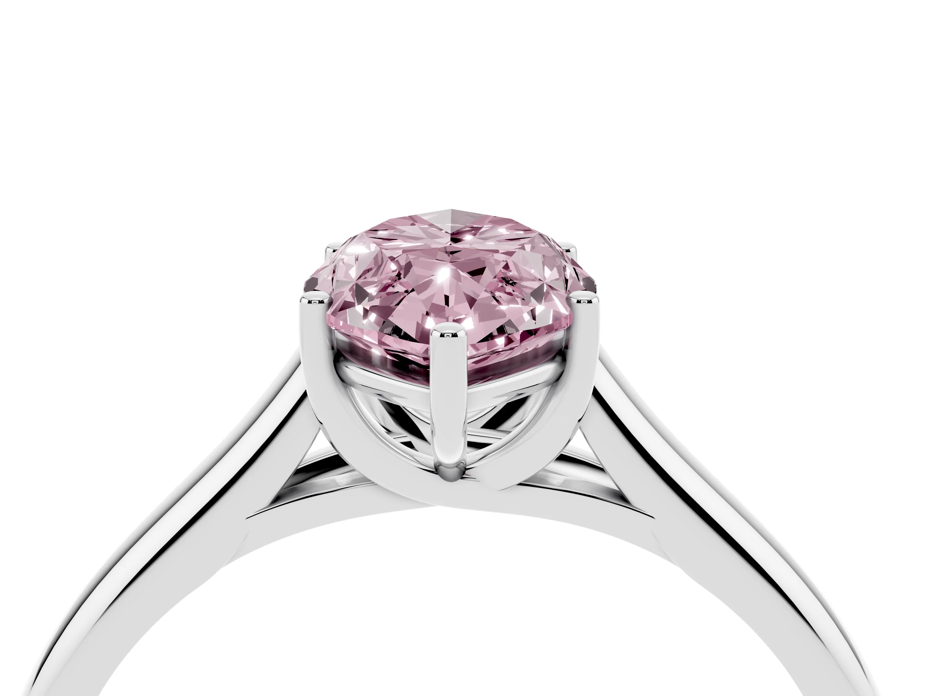 Fancy Pink Marquise Cut Diamond Solitaire Engagement Ring Set in White gold with Subtly Tapered Band and Prong Setting