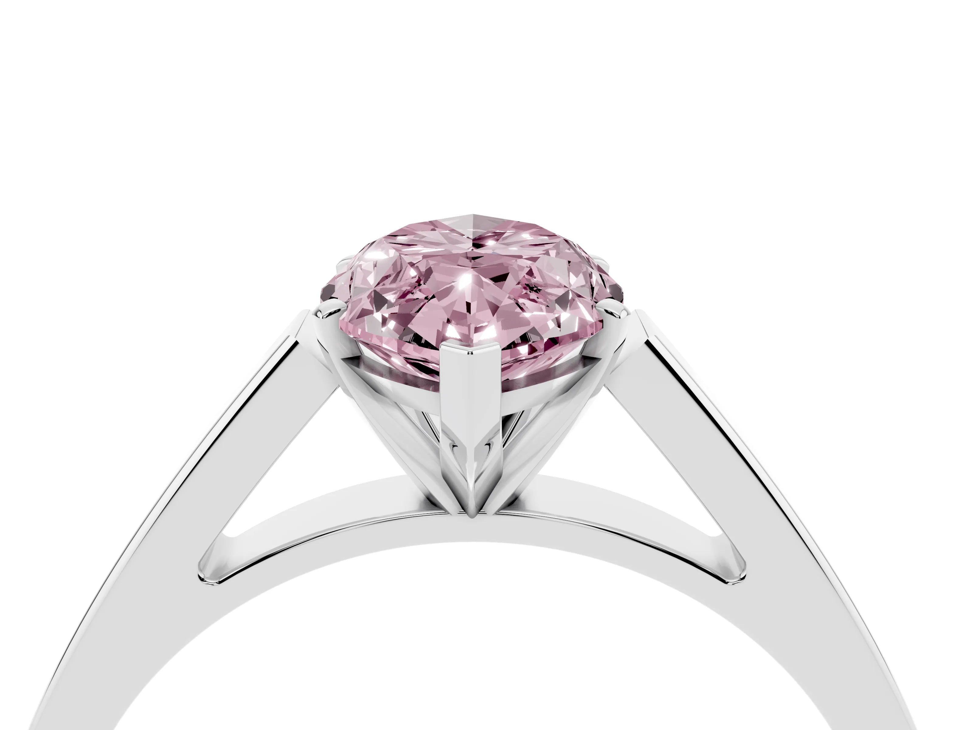 Fancy Pink Marquise Cut Diamond Solitaire Engagement Ring Set in Platinum with Prong Setting and Tapered Band
