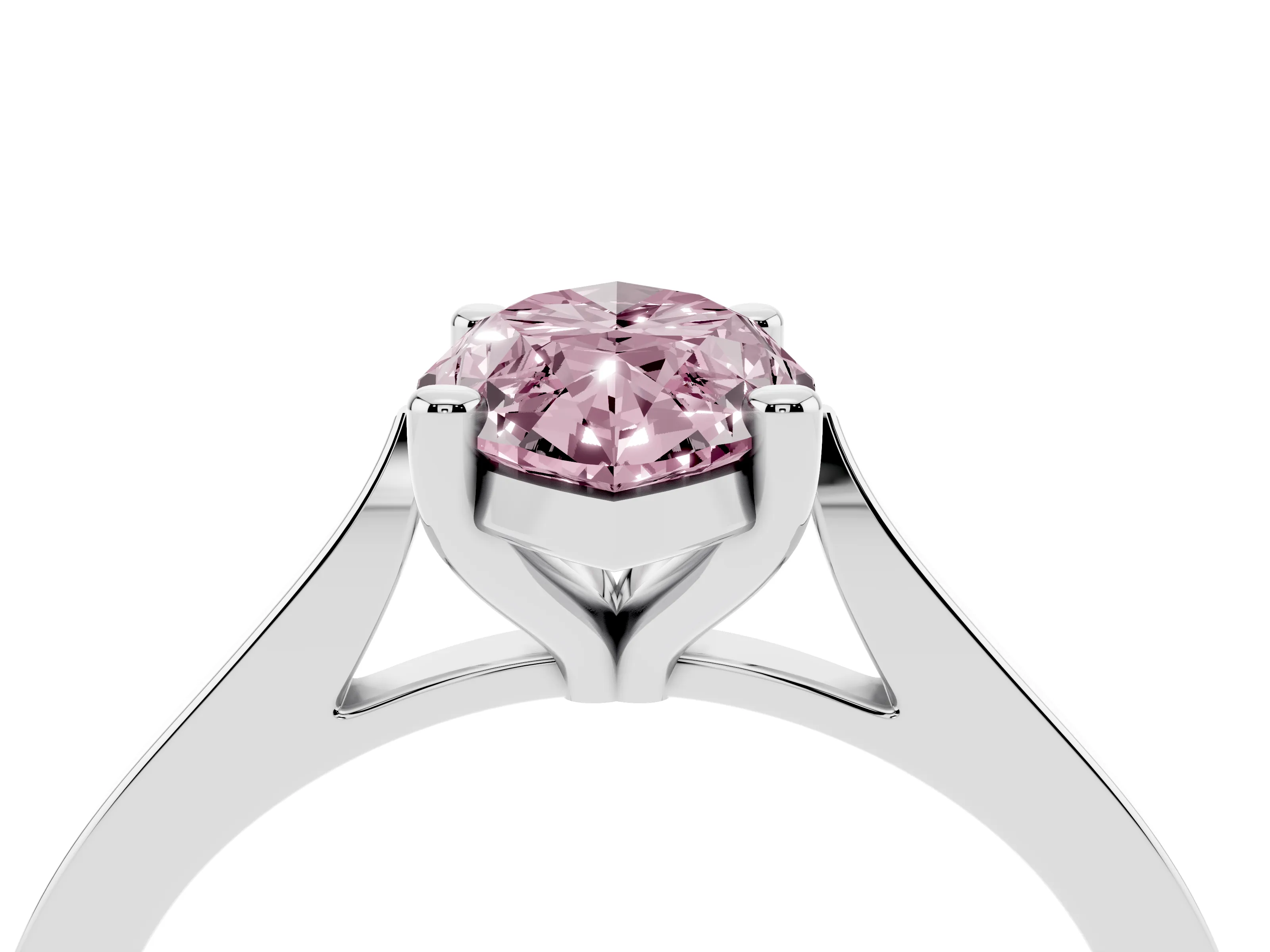 Fancy Pink Marquise Cut Diamond Solitaire Ring Set in White gold with Prong Setting and Tapered Band