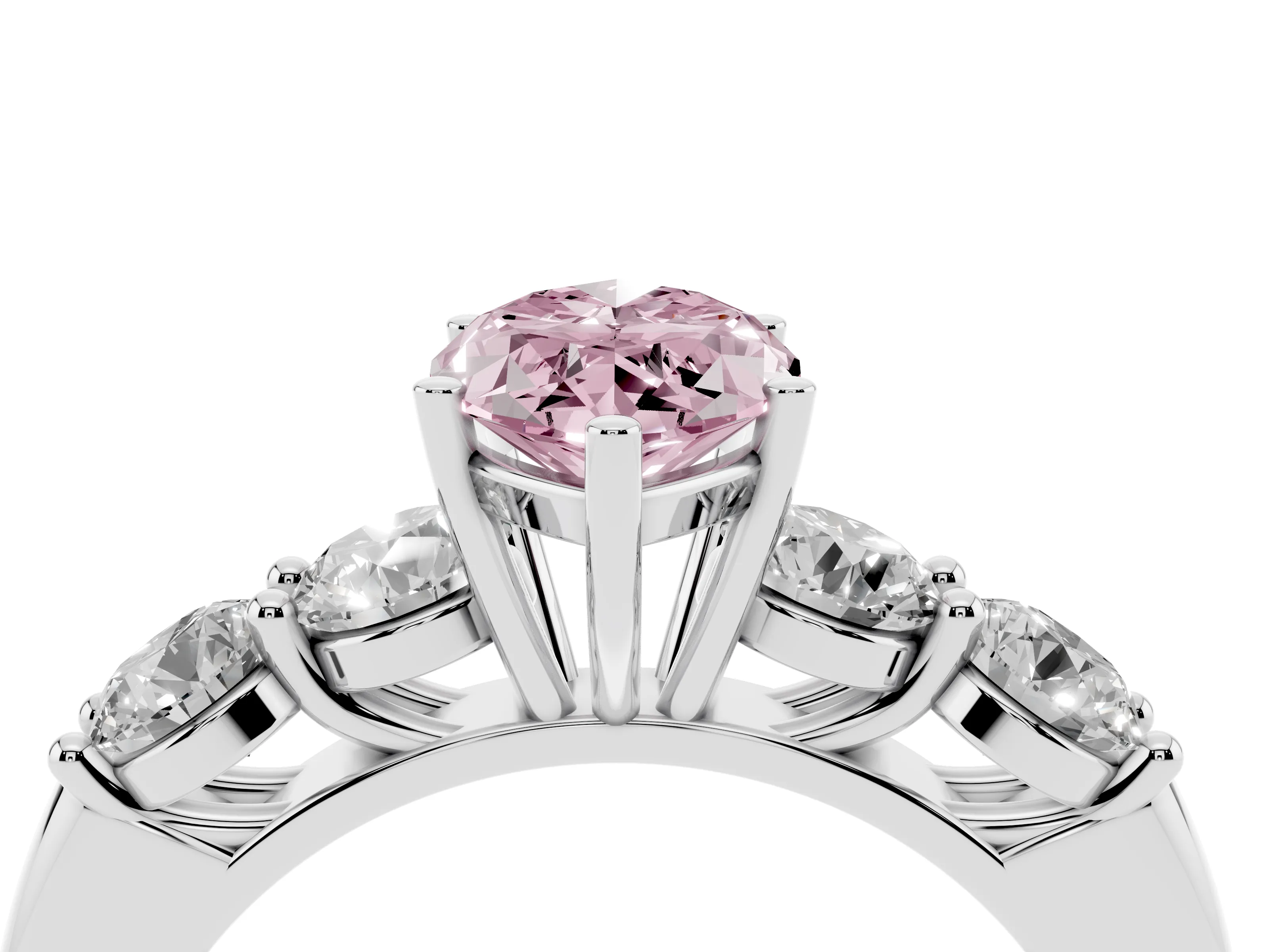 Fancy Pink Marquise Cut Diamond Five-Stone Prong Set Ring Set in White gold with Classic Band