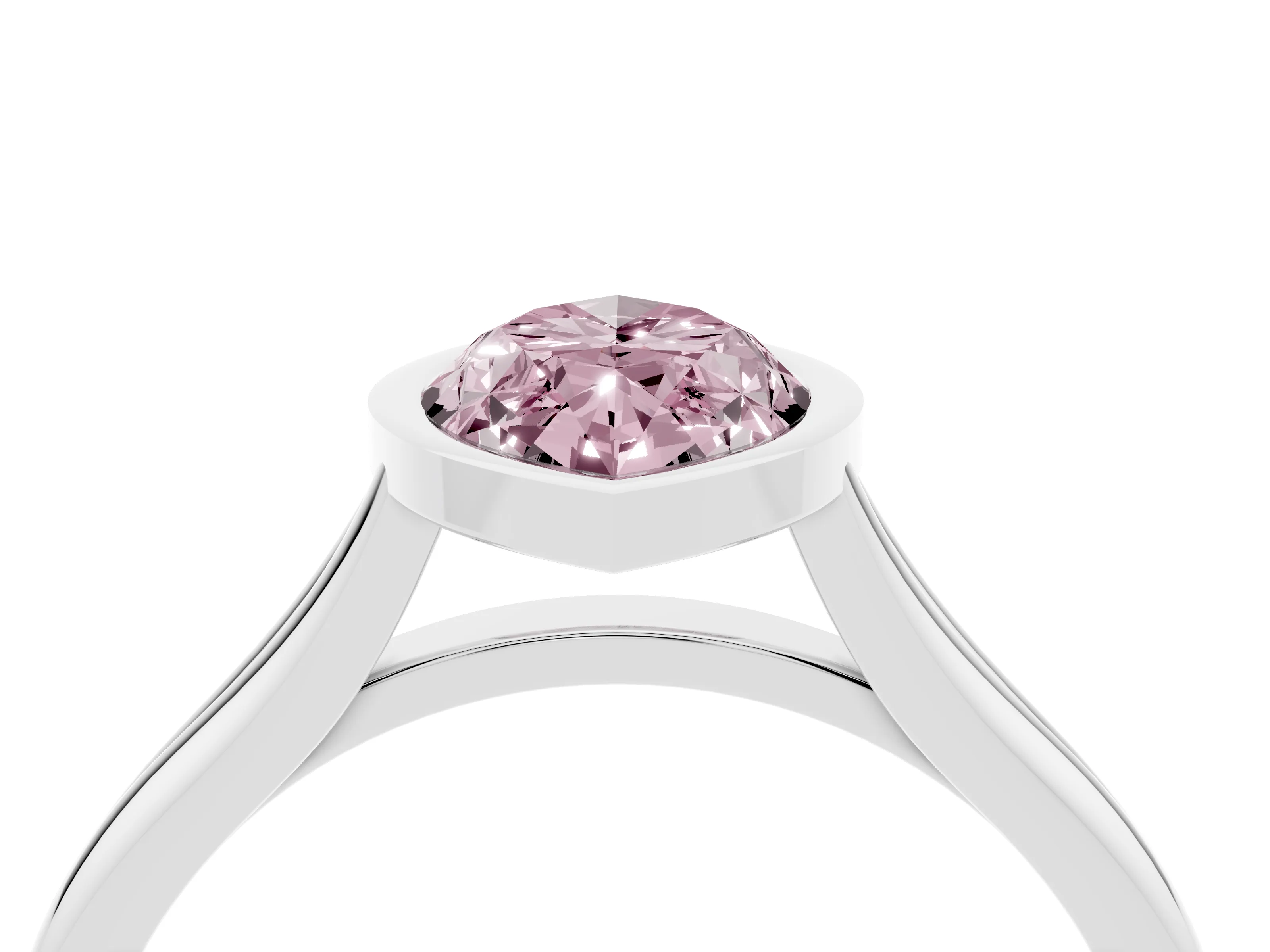 Fancy Pink Bezel Set Marquise Cut Diamond Solitaire Ring Set in White gold with Tapered Band