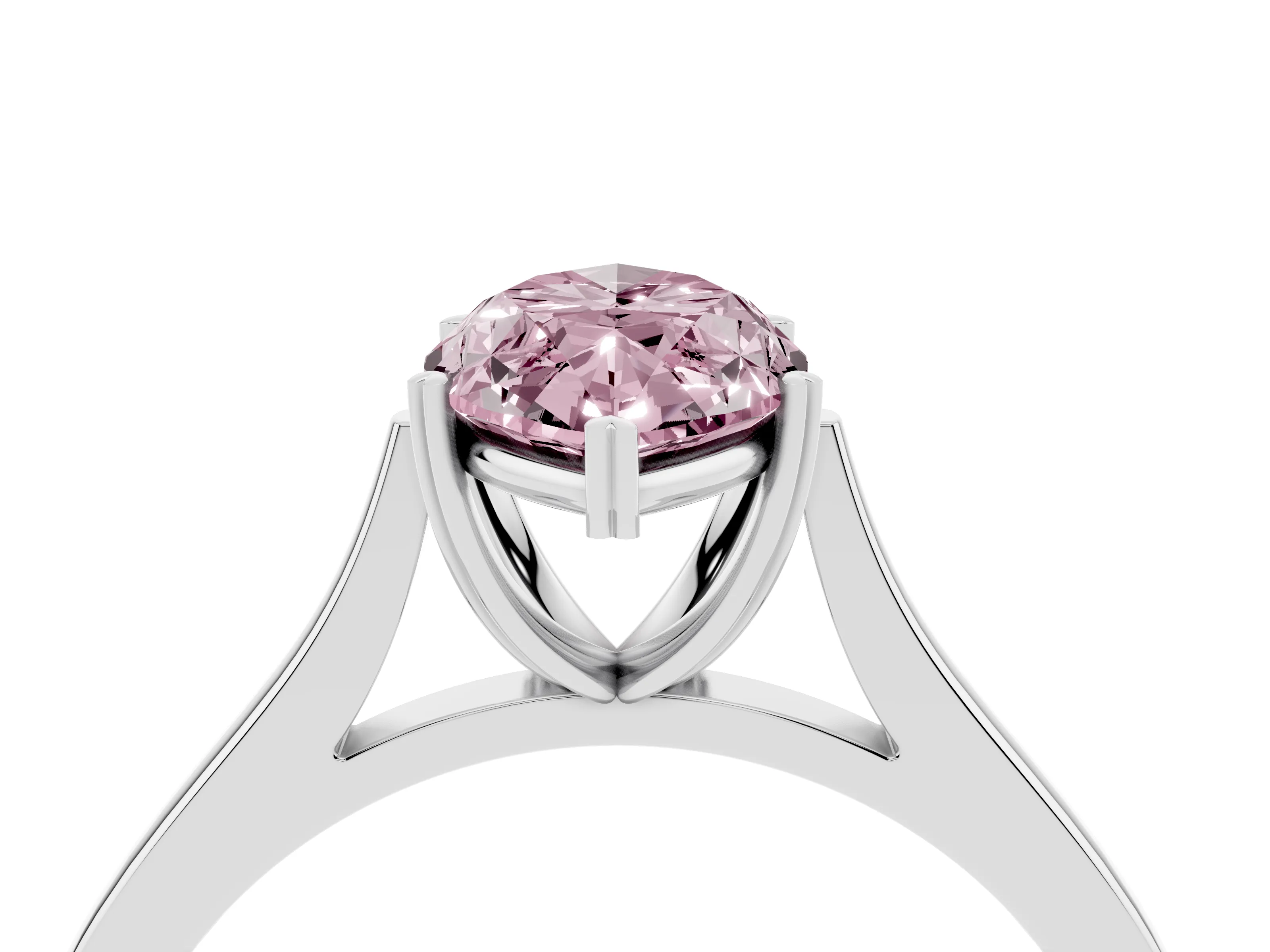 Fancy Pink Marquise Cut Diamond Solitaire Heart Prong Engagement Ring Set in Silver with Tapered Band