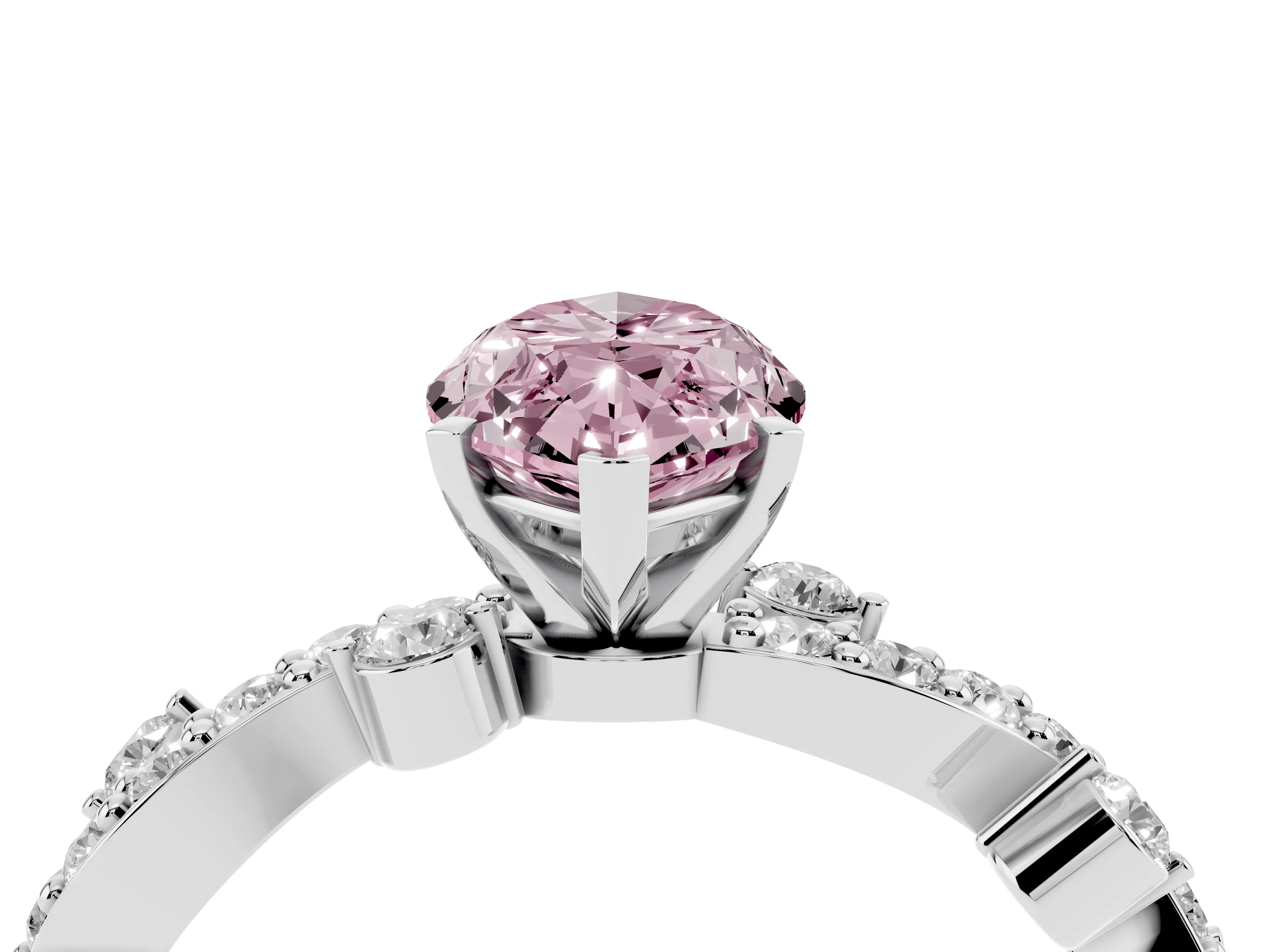 Fancy Pink Marquise Cut Diamond Solitaire Twisted Band Set in Platinum with Pavé Setting