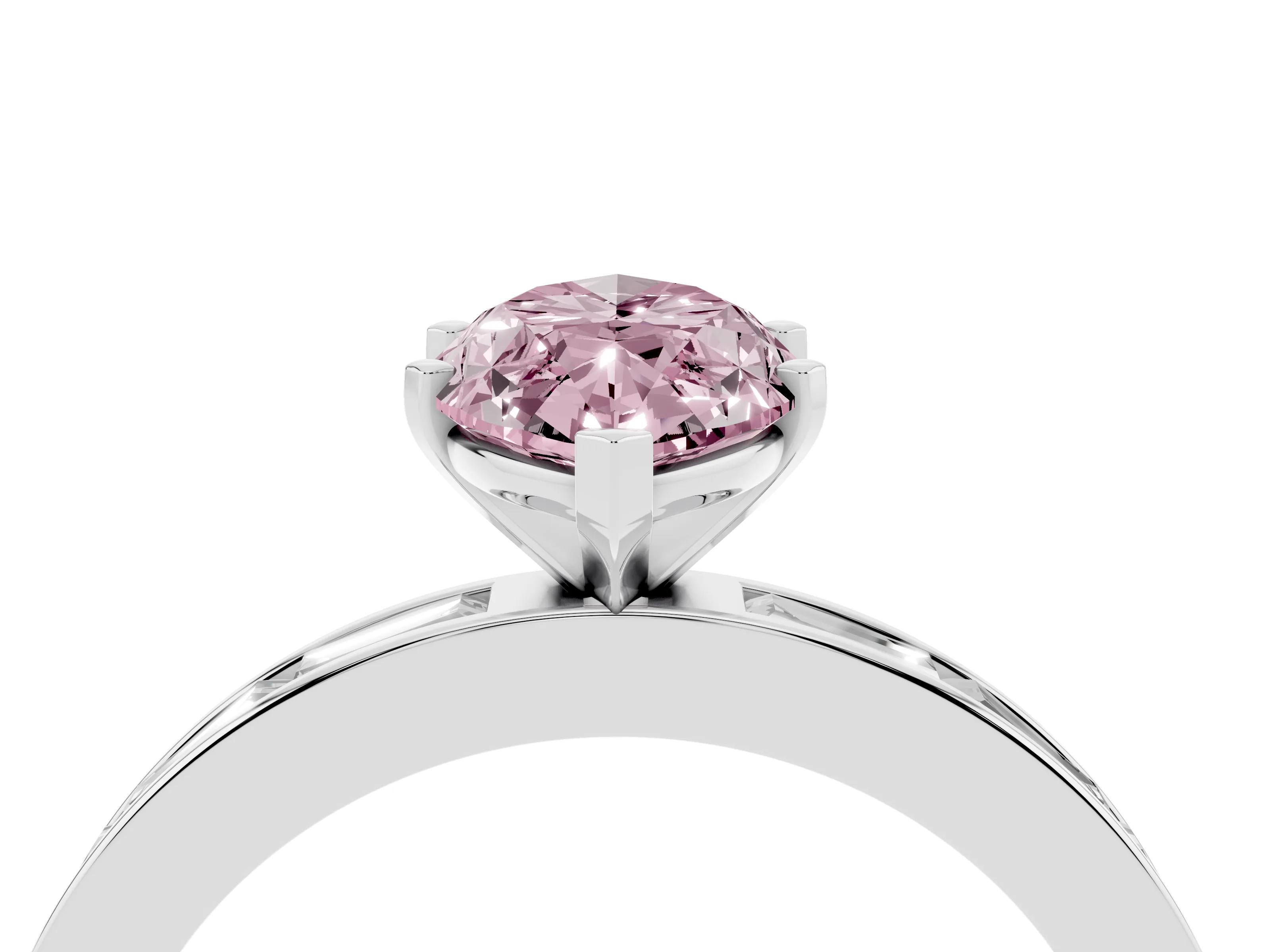 Fancy Pink Marquise Cut Diamond Solitaire Ring Set in White gold with Channel-Set Baguette Band and Prong Setting