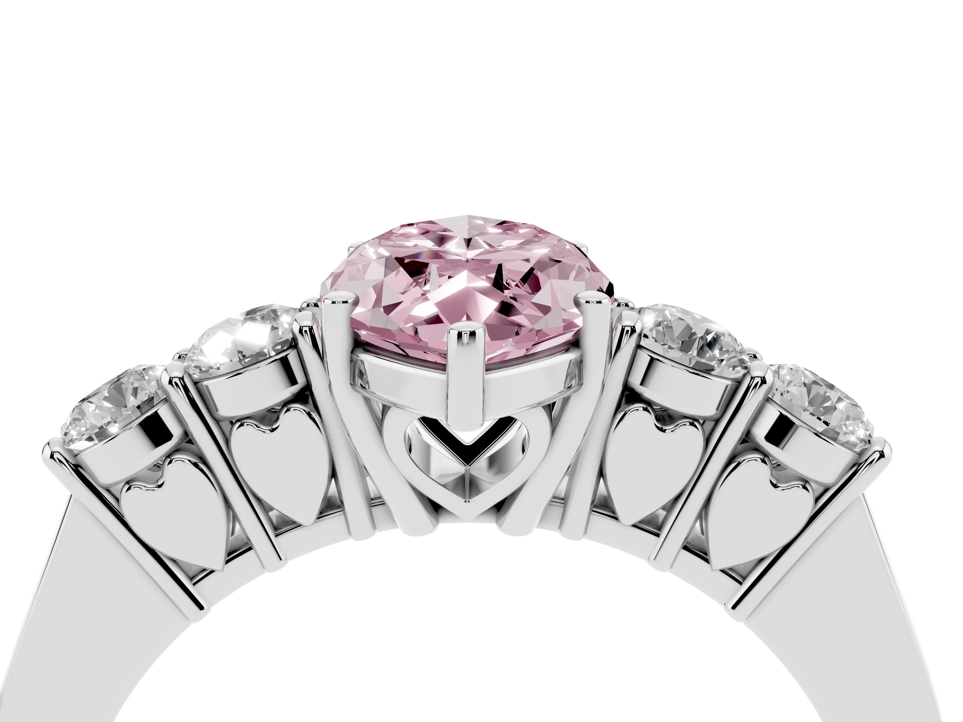 Fancy Pink Marquise Cut Diamond Five-Stone Prong Set Band Ring Set in White gold with Polished Band