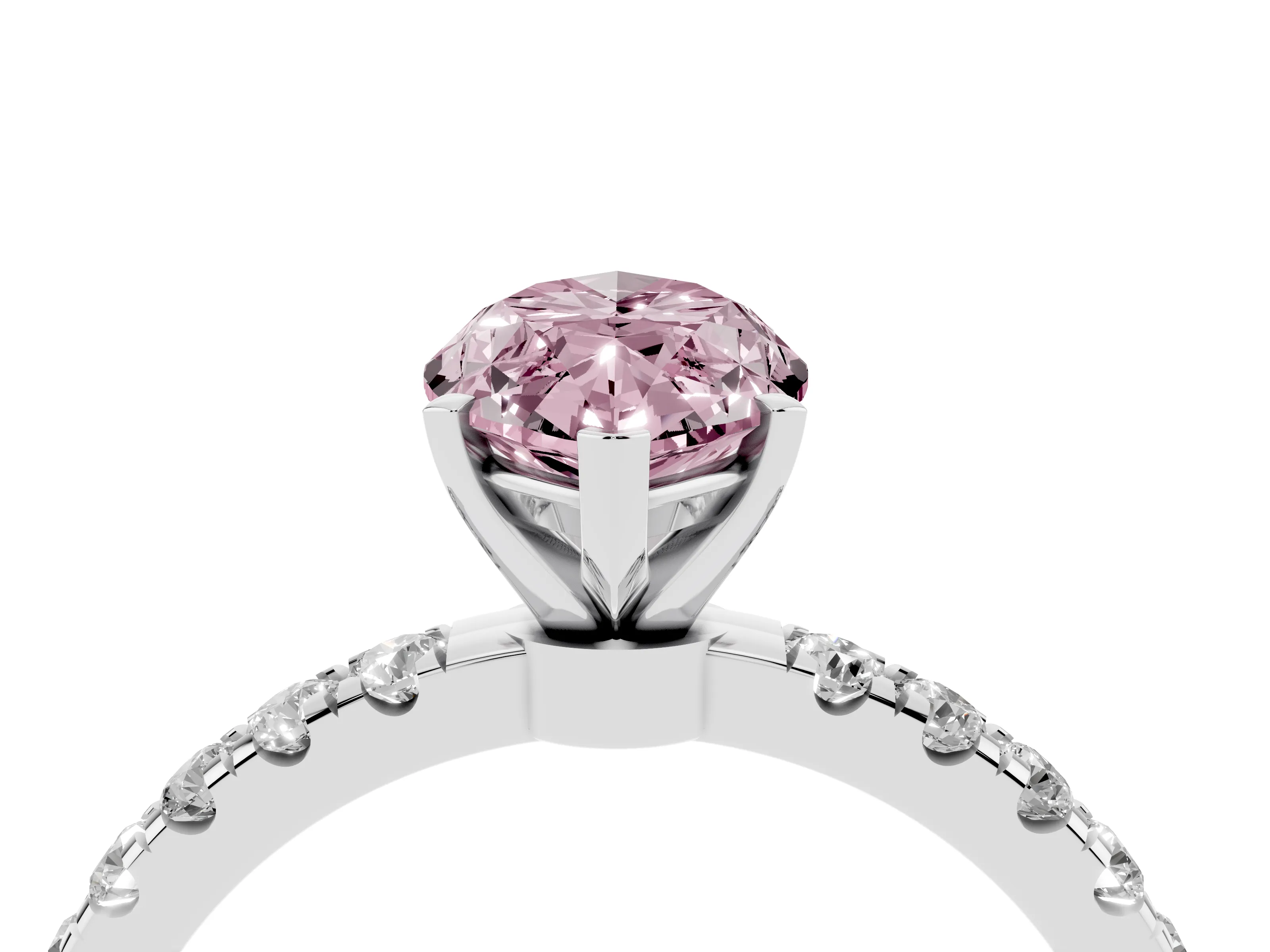 Fancy Pink Marquise Cut Diamond Solitaire Ring Set in Platinum with Pavé Accents and Prong Setting