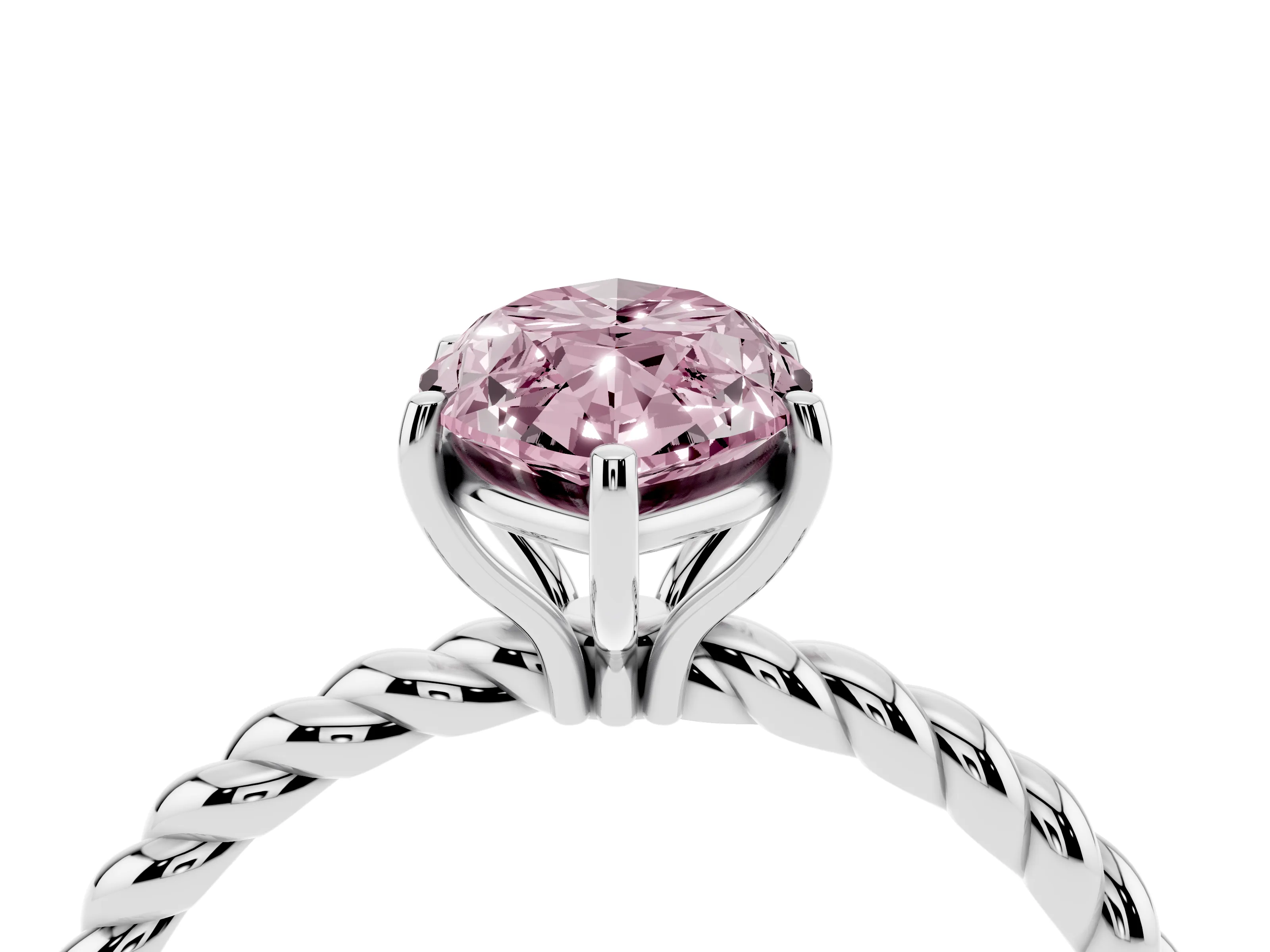 Fancy Pink Marquise Cut Diamond Solitaire Ring Set in Silver with Twist Band and Prong Setting