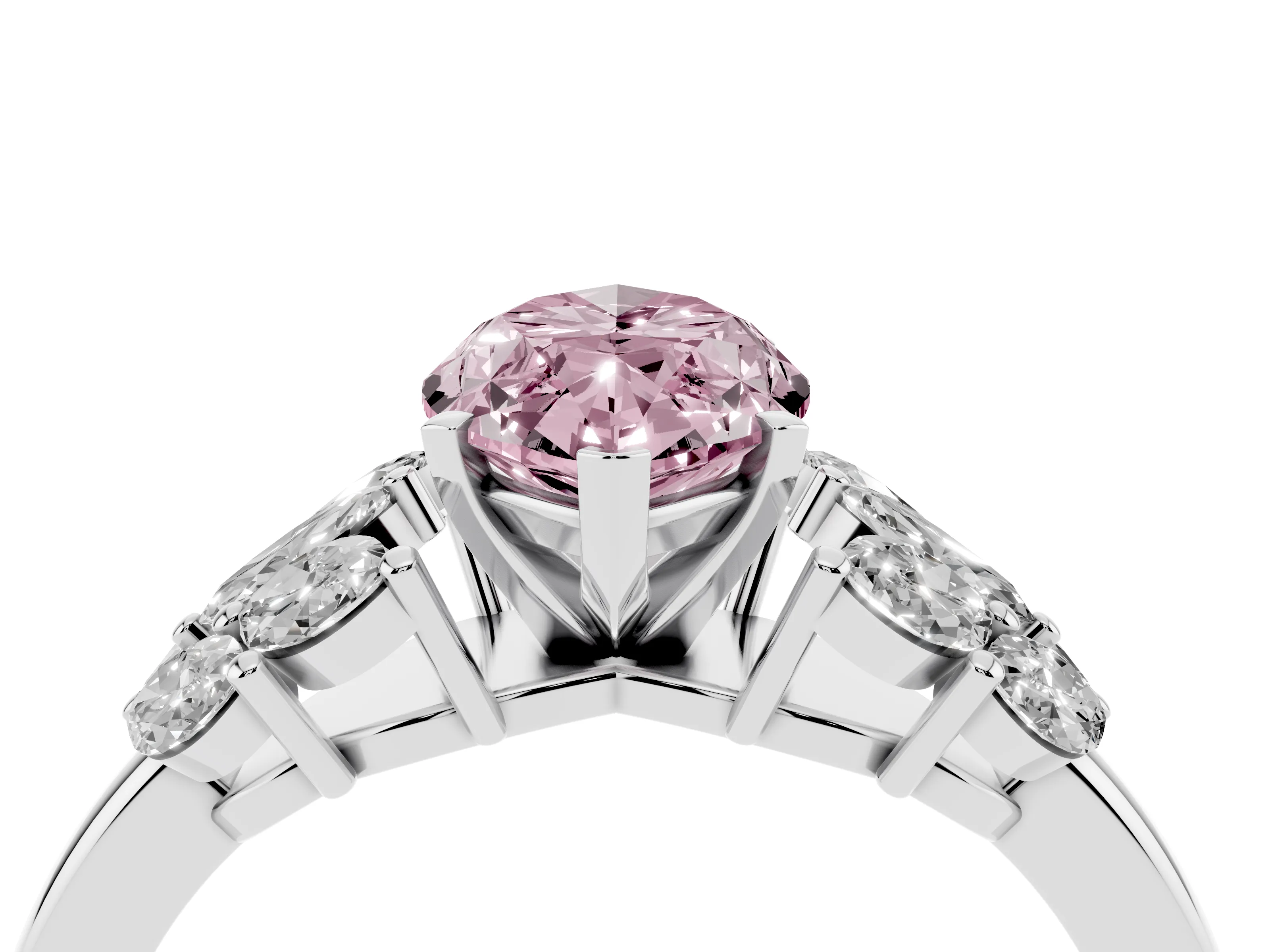 Fancy Pink Marquise Cut Diamond Cluster Leaf Design Ring Set in Platinum with Prong Setting