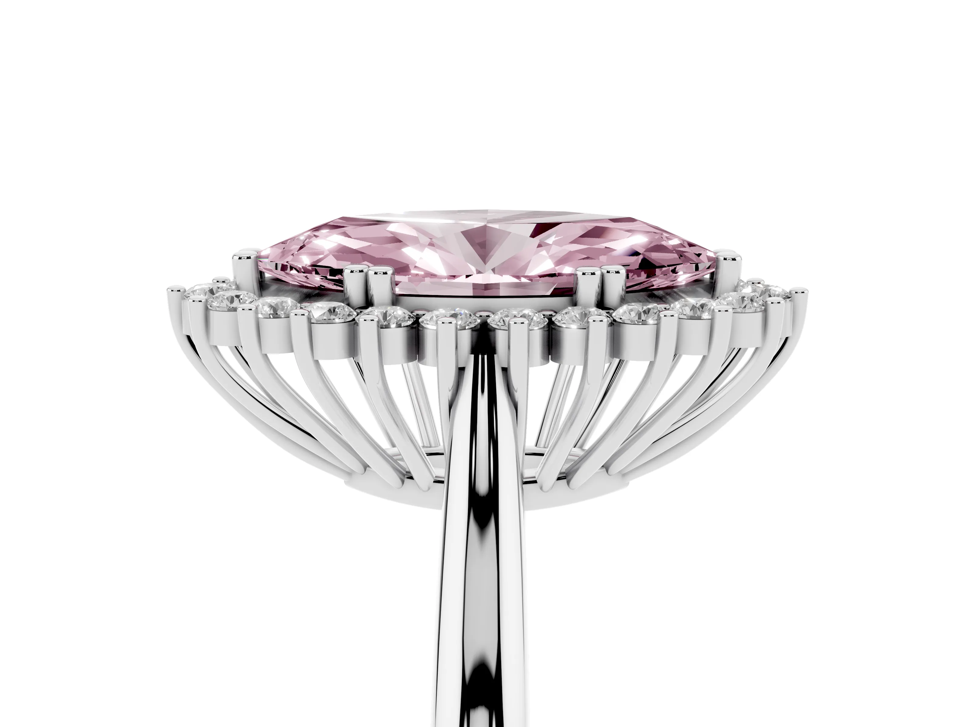 Fancy Pink Marquise Cut Diamond Halo Ring Set in White gold with Plain Solitaire Band and Prong Setting