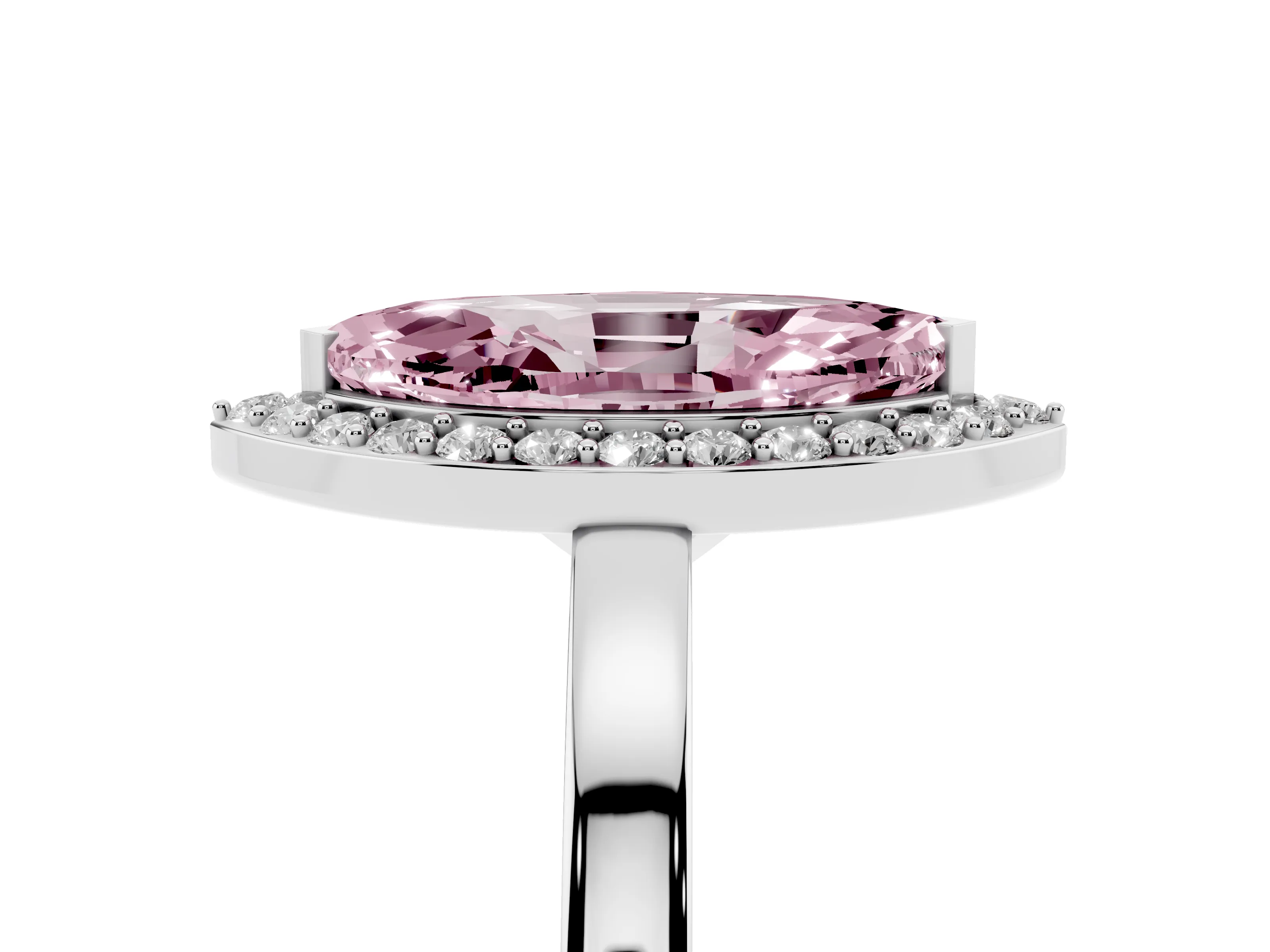 Fancy Pink Marquise Cut Diamond Halo Ring Set in White gold with Solitaire Band and Prong Setting