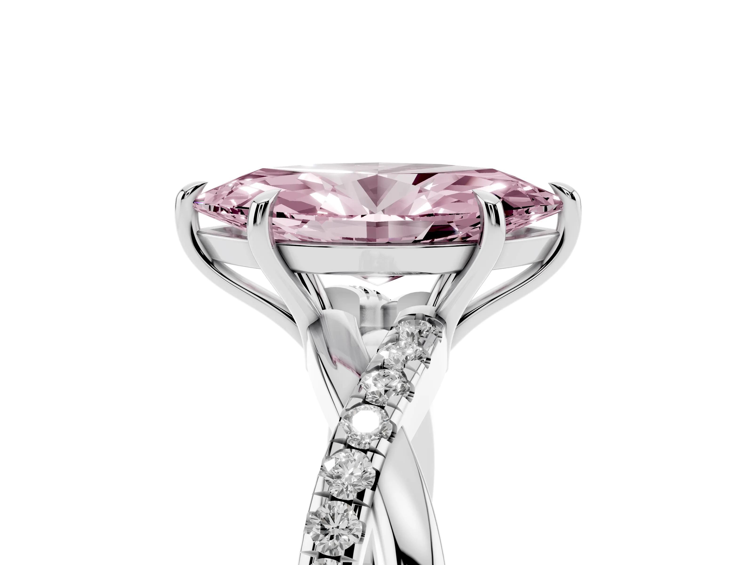 Fancy Pink Marquise Cut Diamond Twisted Pavé Band Ring Set in Silver with Prong Setting