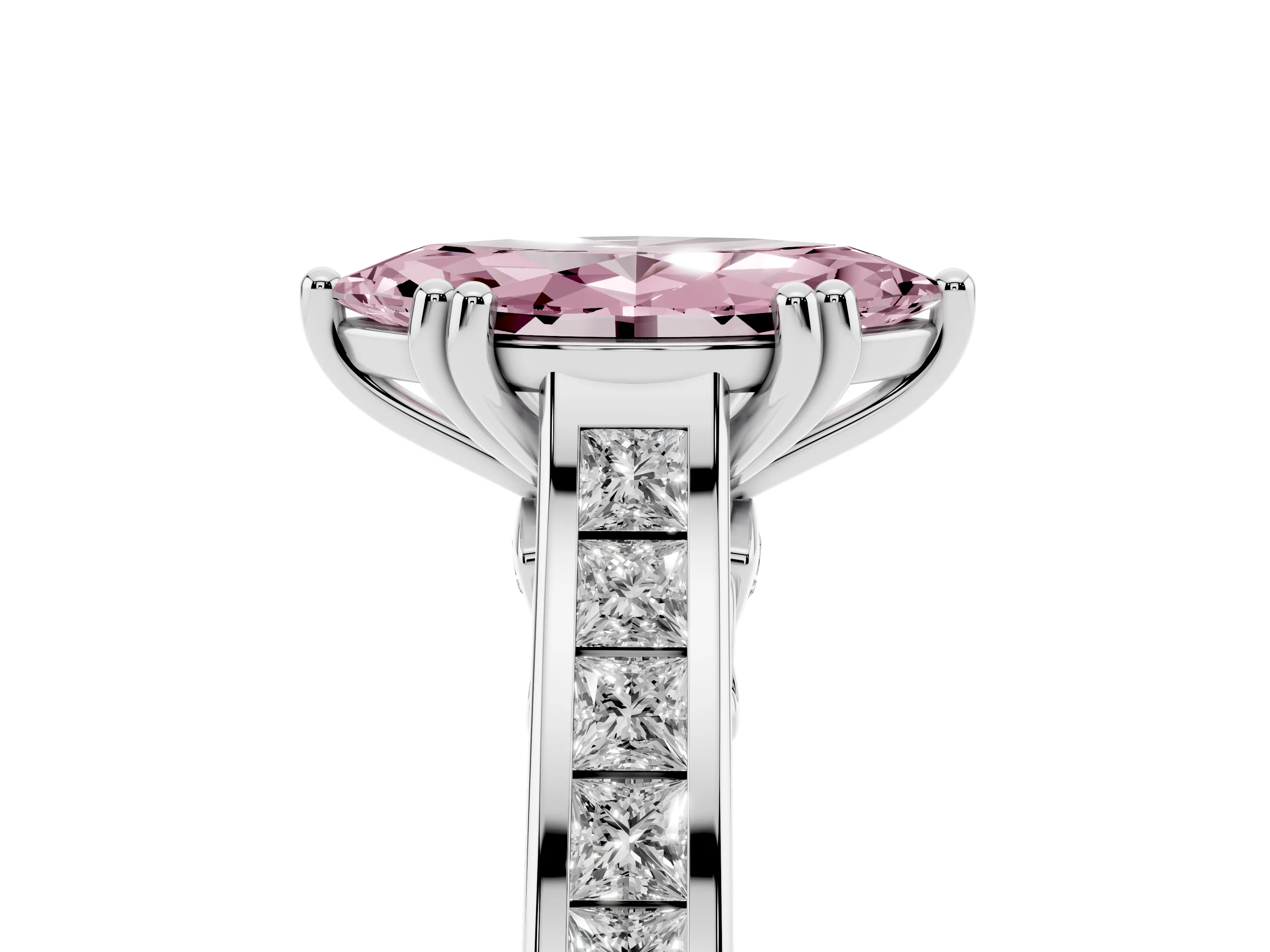 Fancy Pink Marquise Cut Diamond Channel Set Solitaire Engagement Ring Set in Silver with Prong Setting