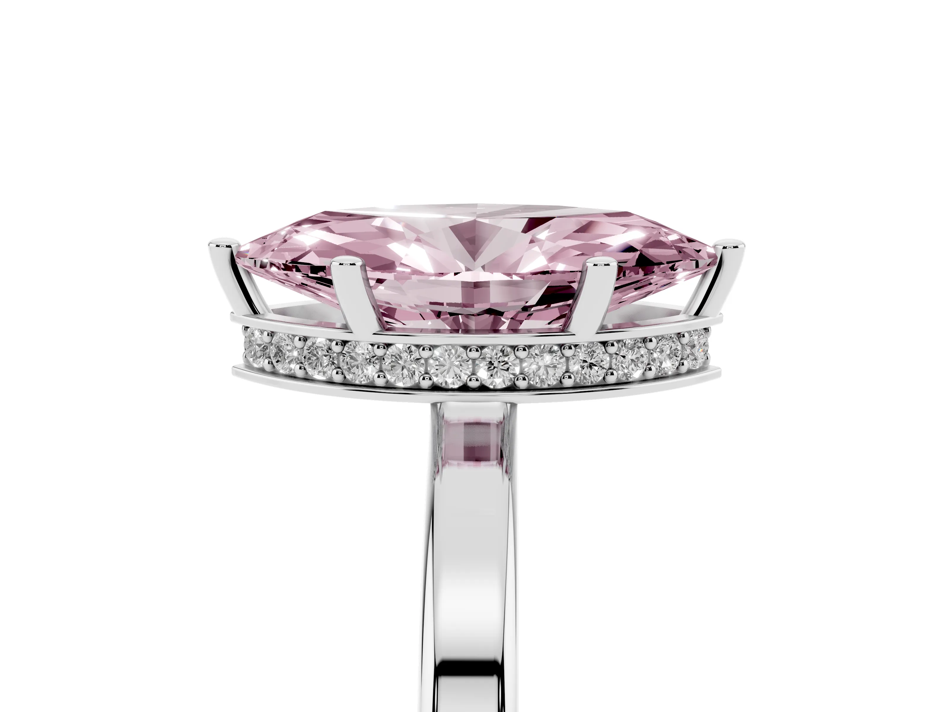 Fancy Pink Marquise Cut Diamond Solitaire Engagement Ring Set in White gold with Prong Setting on a Plain Band