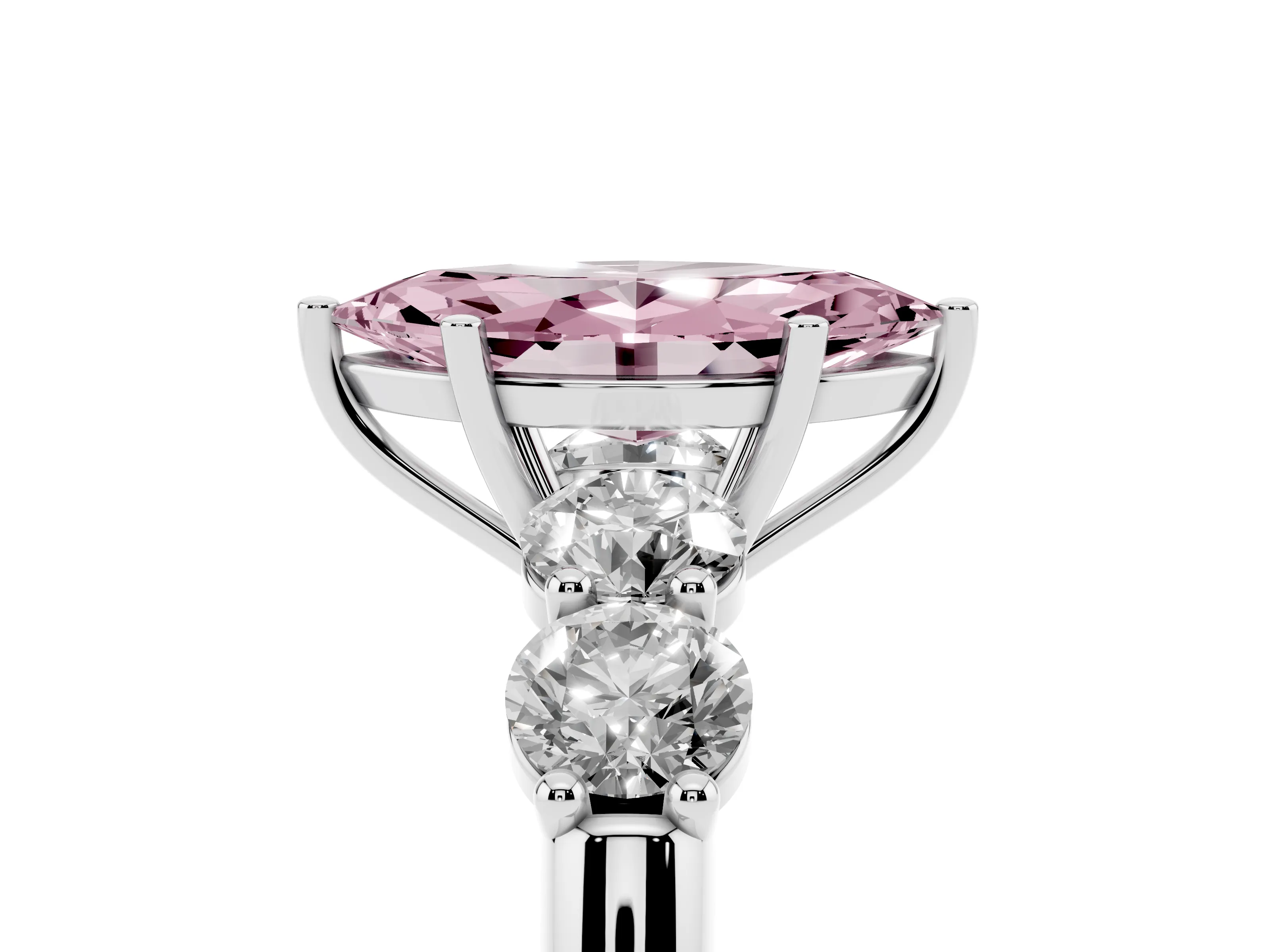 Fancy Pink Marquise Cut Diamond Five-Stone Prong Set Ring Set in White gold with Classic Band