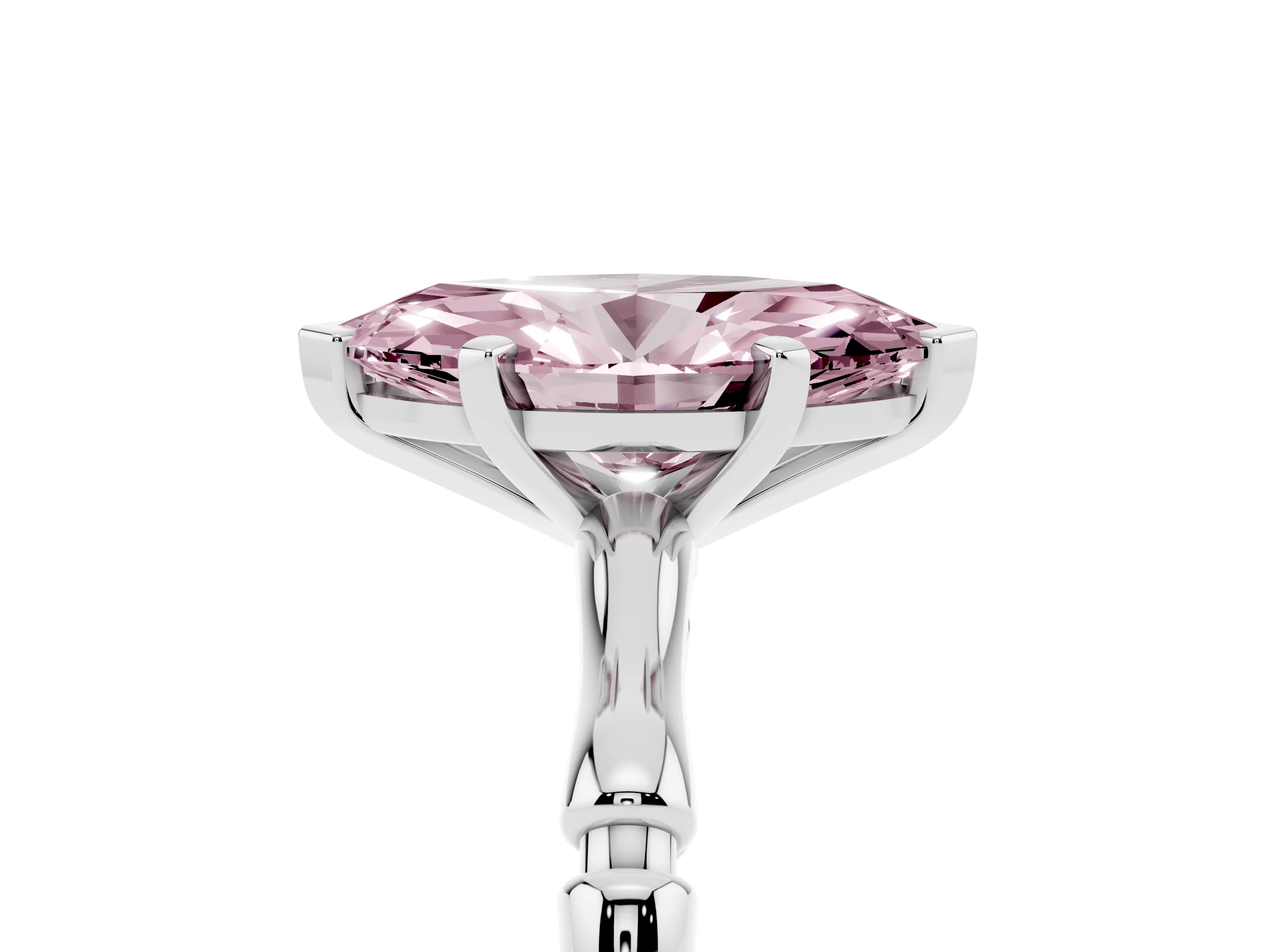 Fancy Pink Marquise Cut Diamond Solitaire Ring Set in Silver with Bamboo Band and Prong Setting