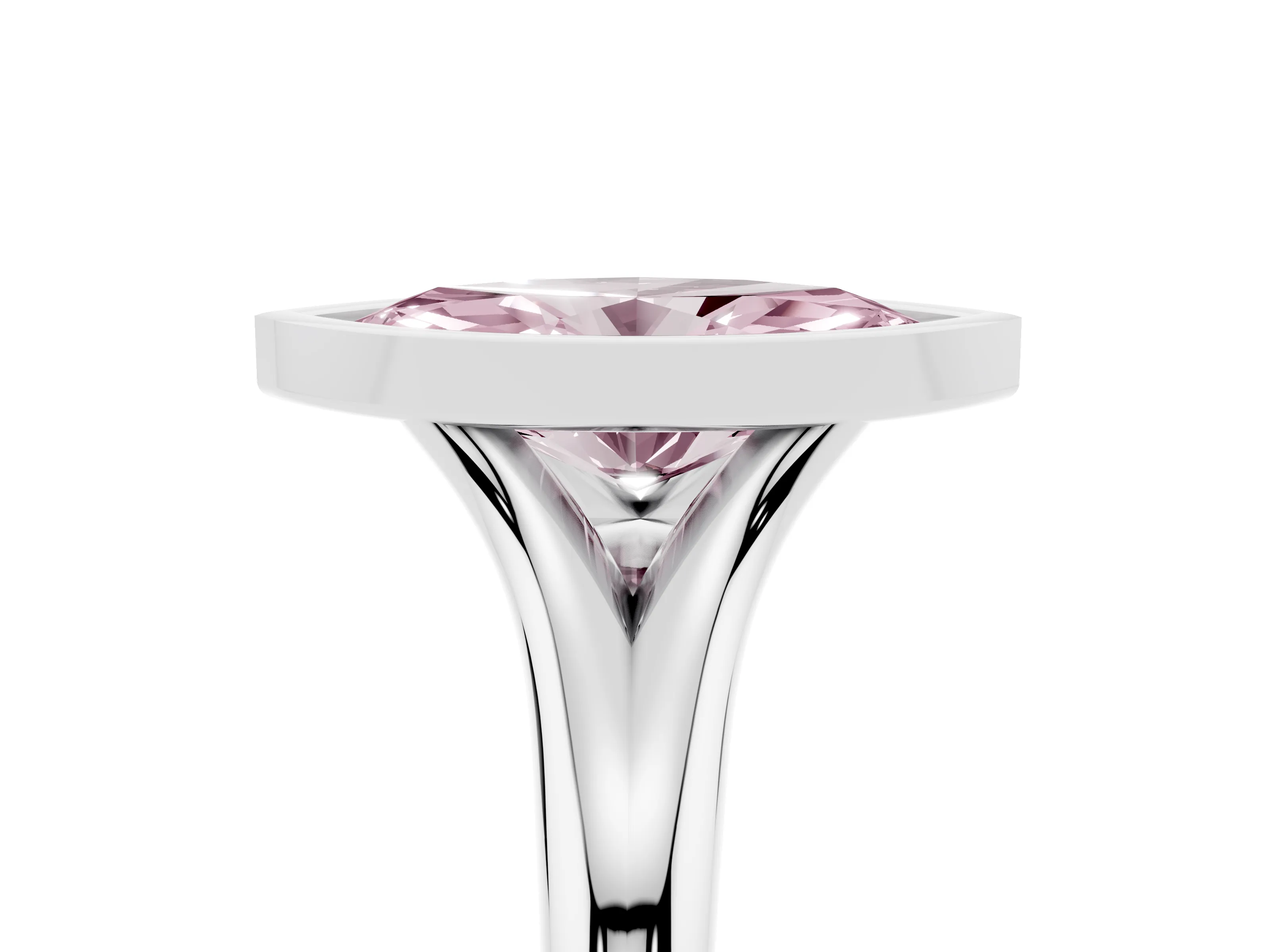 Fancy Pink Bezel Set Marquise Cut Diamond Solitaire Ring Set in White gold with Smooth Band