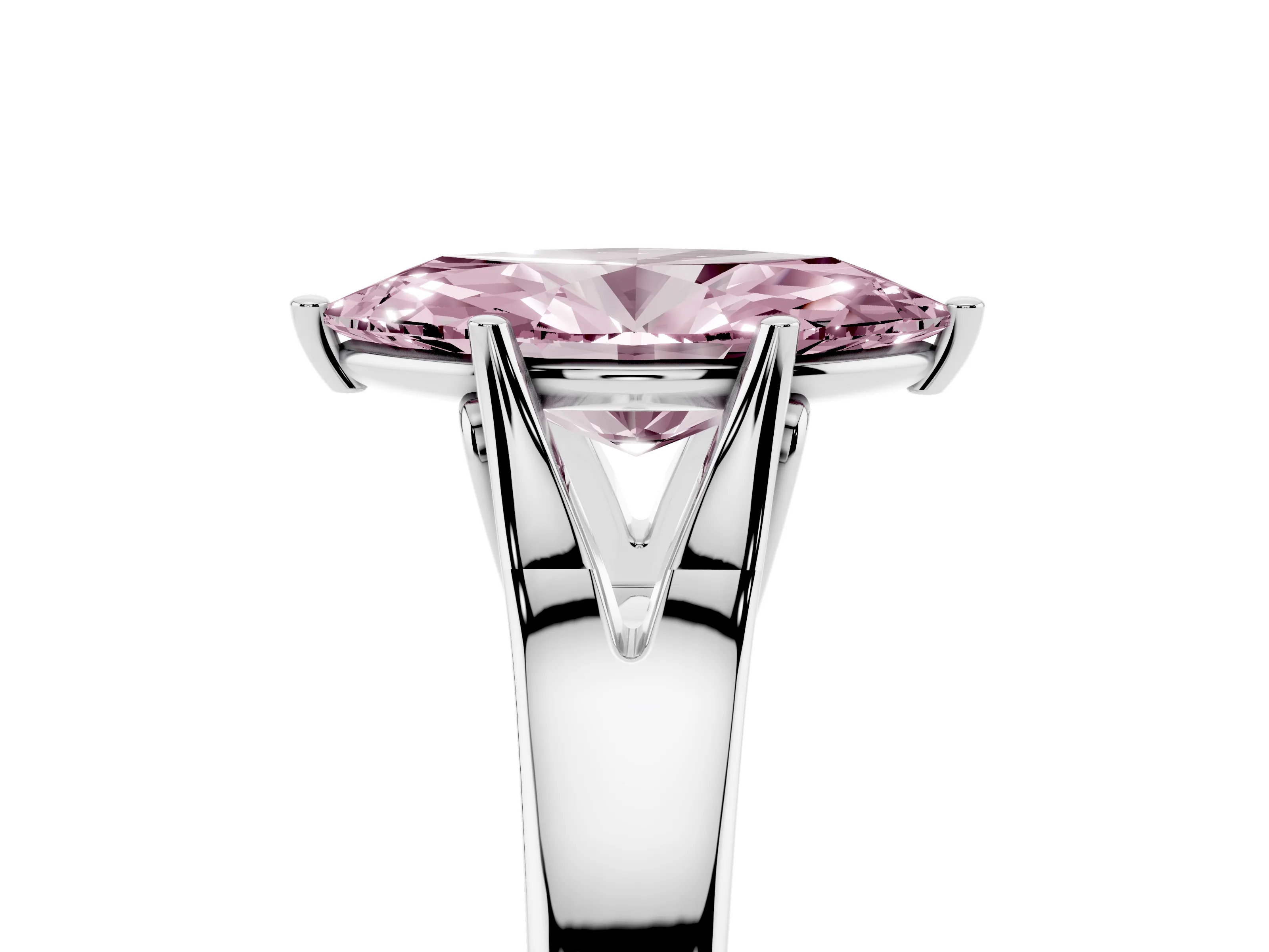 Fancy Pink Marquise Cut Diamond Solitaire Ring Set in White gold with Arched Cathedral Band and Prong Setting