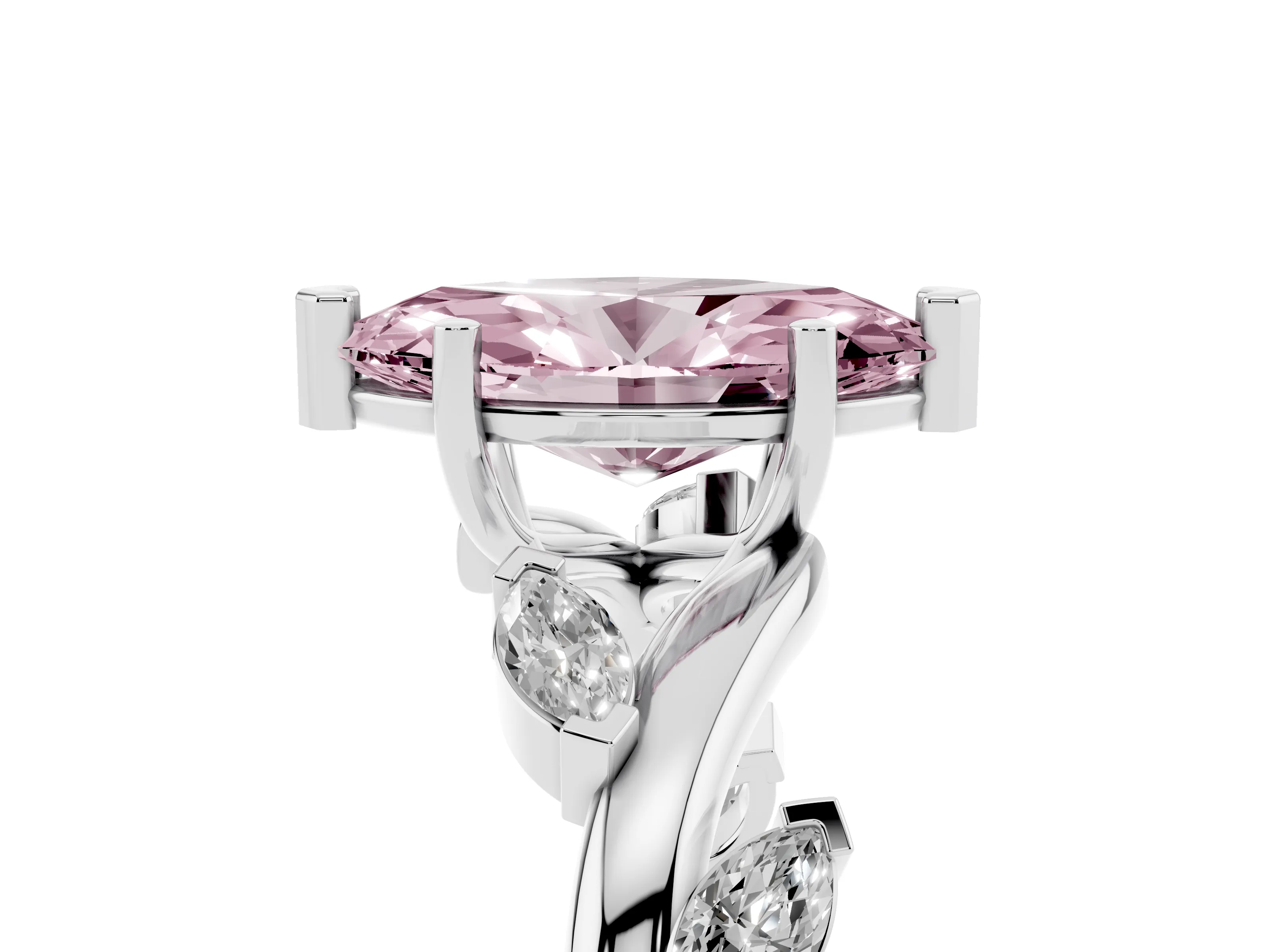 Fancy Pink Marquise Cut Diamond Solitaire Ring Set in White gold with Twisted Marquise Accent Band