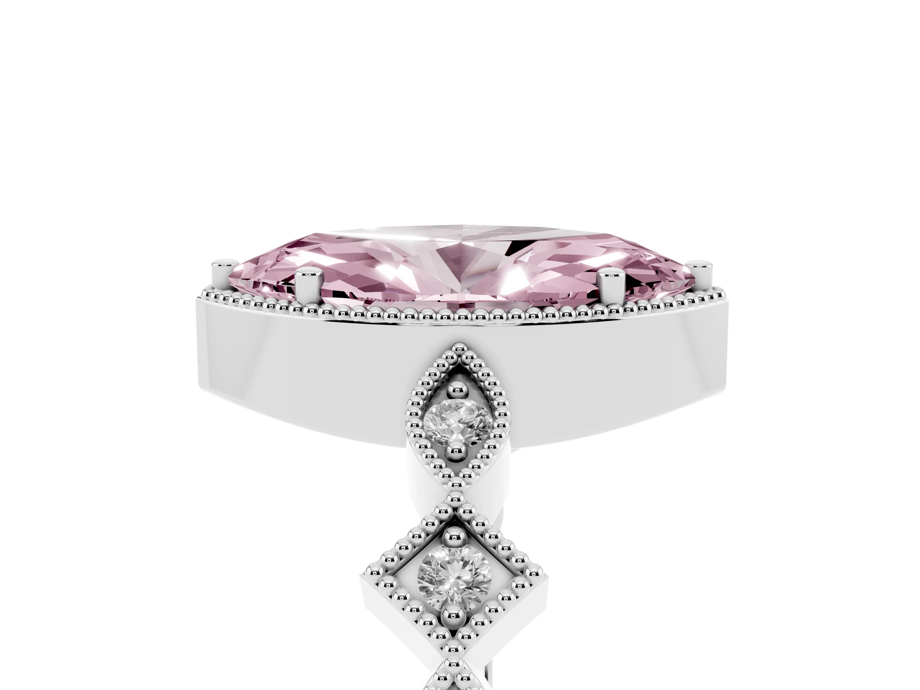 Fancy Pink Marquise Cut Diamond Milgrain Marquise Twist Band Ring Set in Silver with Prong Setting
