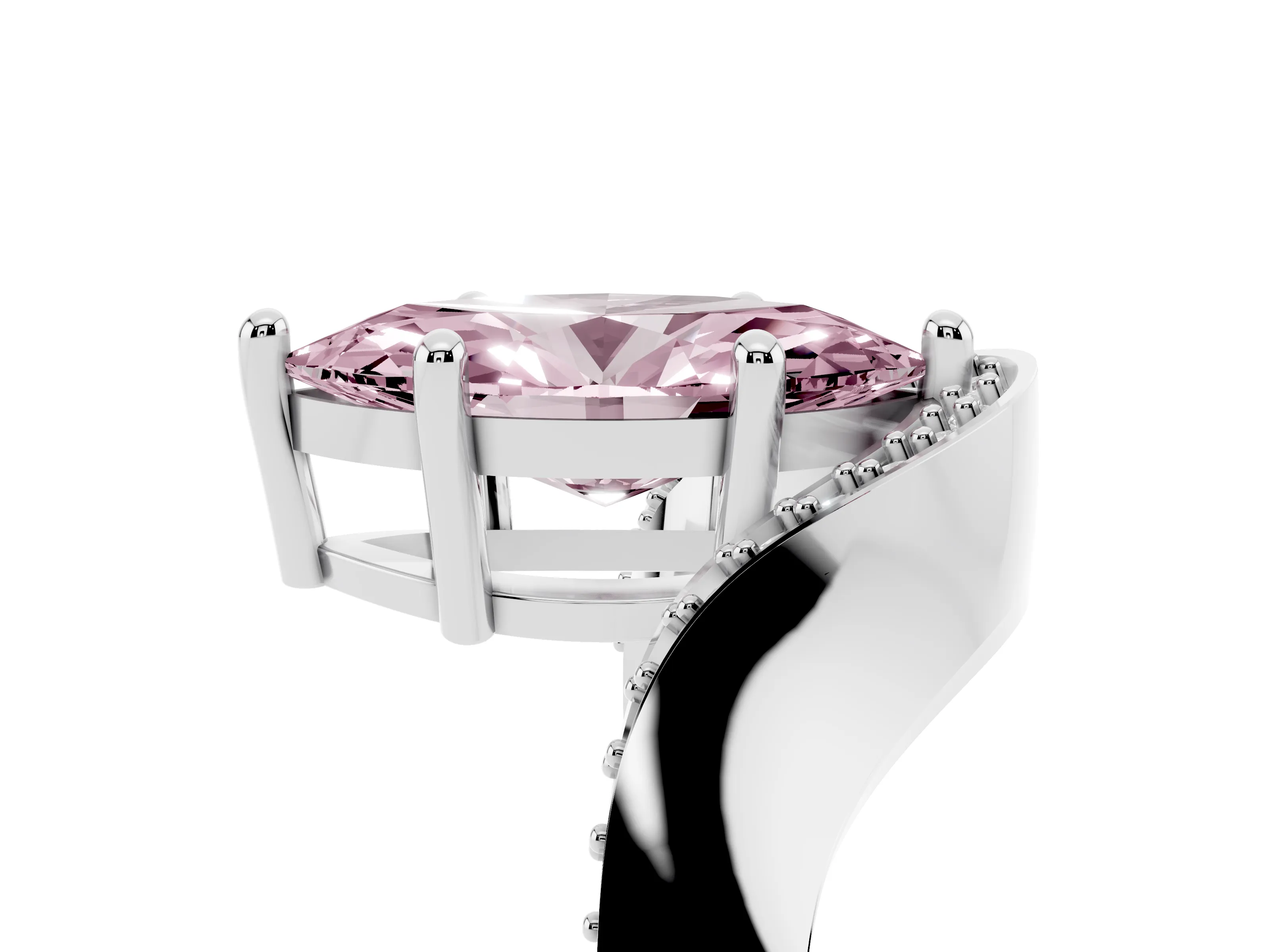 Fancy Pink Marquise Cut Diamond Solitaire Engagement Ring Set in Platinum with Pavé Shoulders