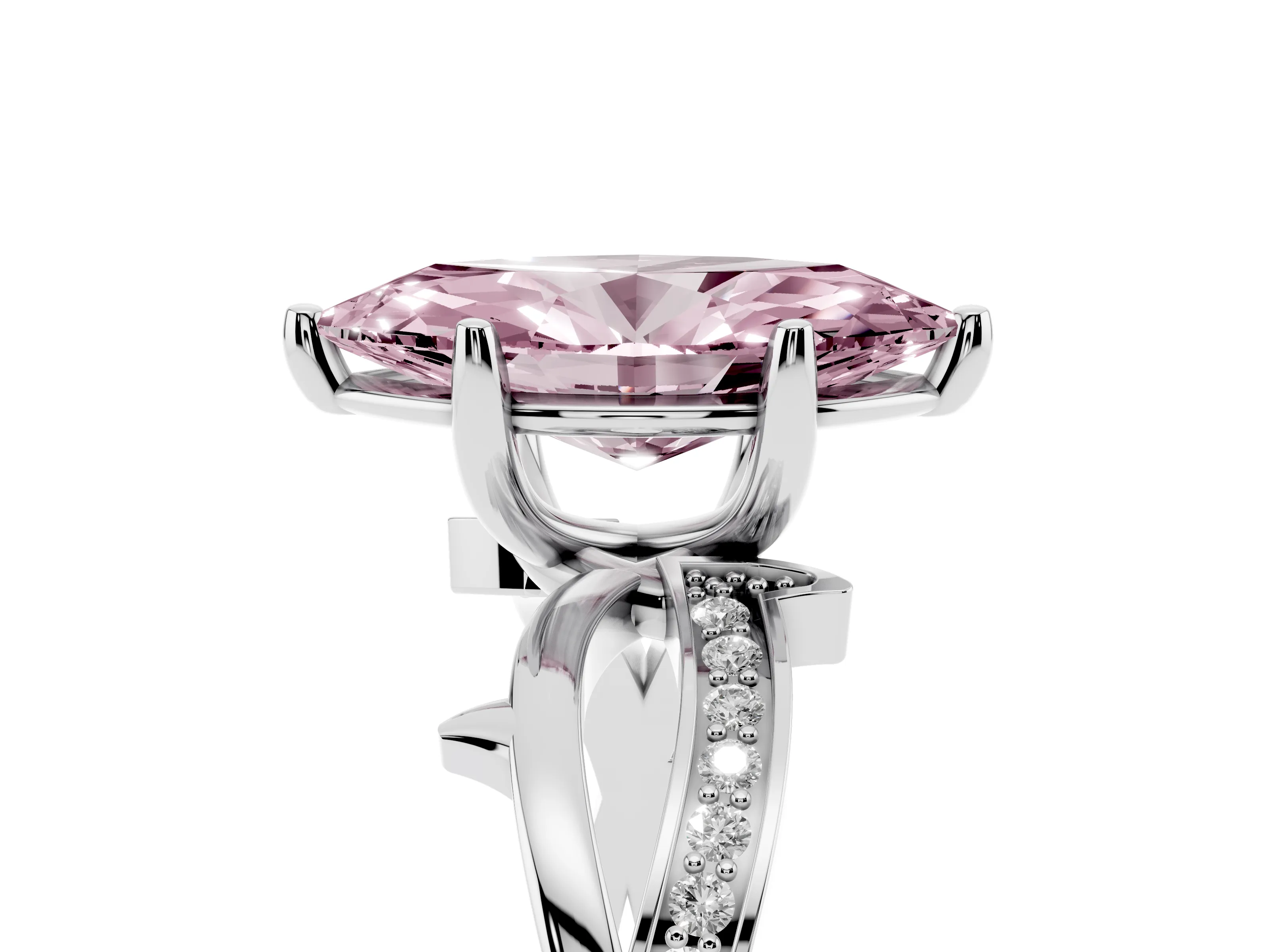 Fancy Pink Marquise Cut Diamond Pavé Twist Band Solitaire Ring Set in Silver with Prong Setting