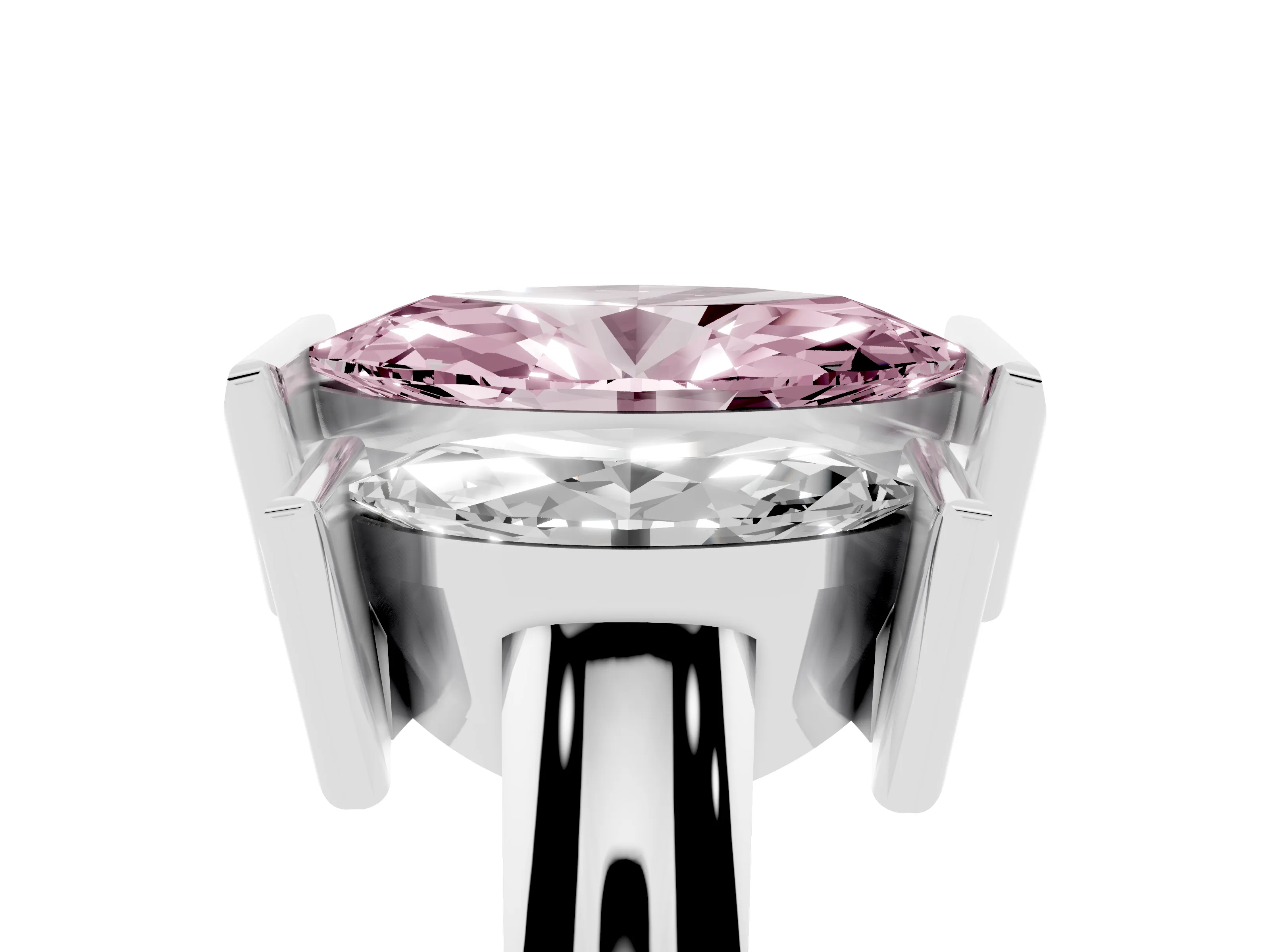 Fancy Pink Marquise Cut Diamond Three-Stone Channel Set Ring Set in White gold with Smooth Polished Band