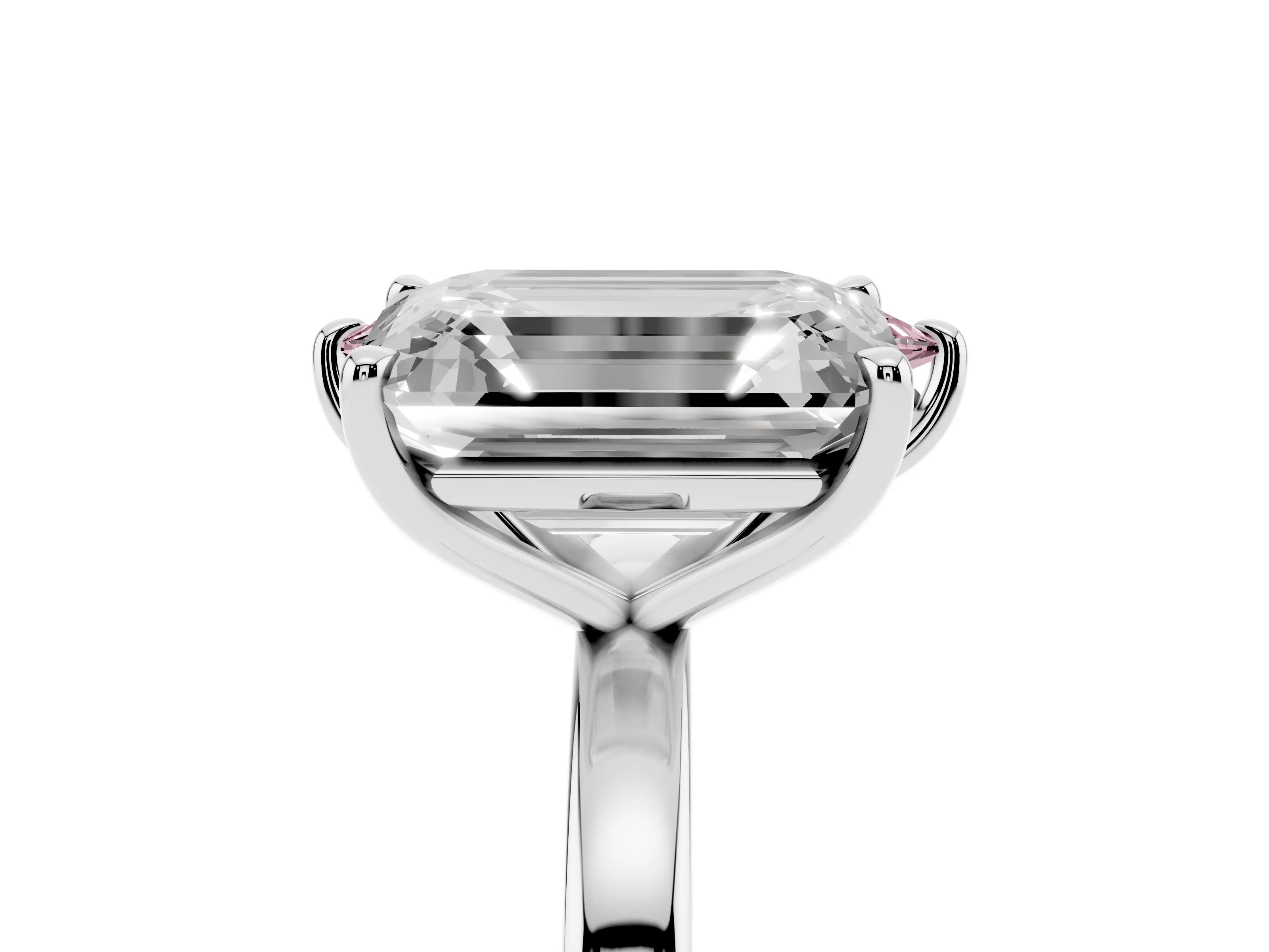 Fancy Pink Marquise Cut and Emerald Cut Toi Moi Ring Set in Platinum with Prong Setting