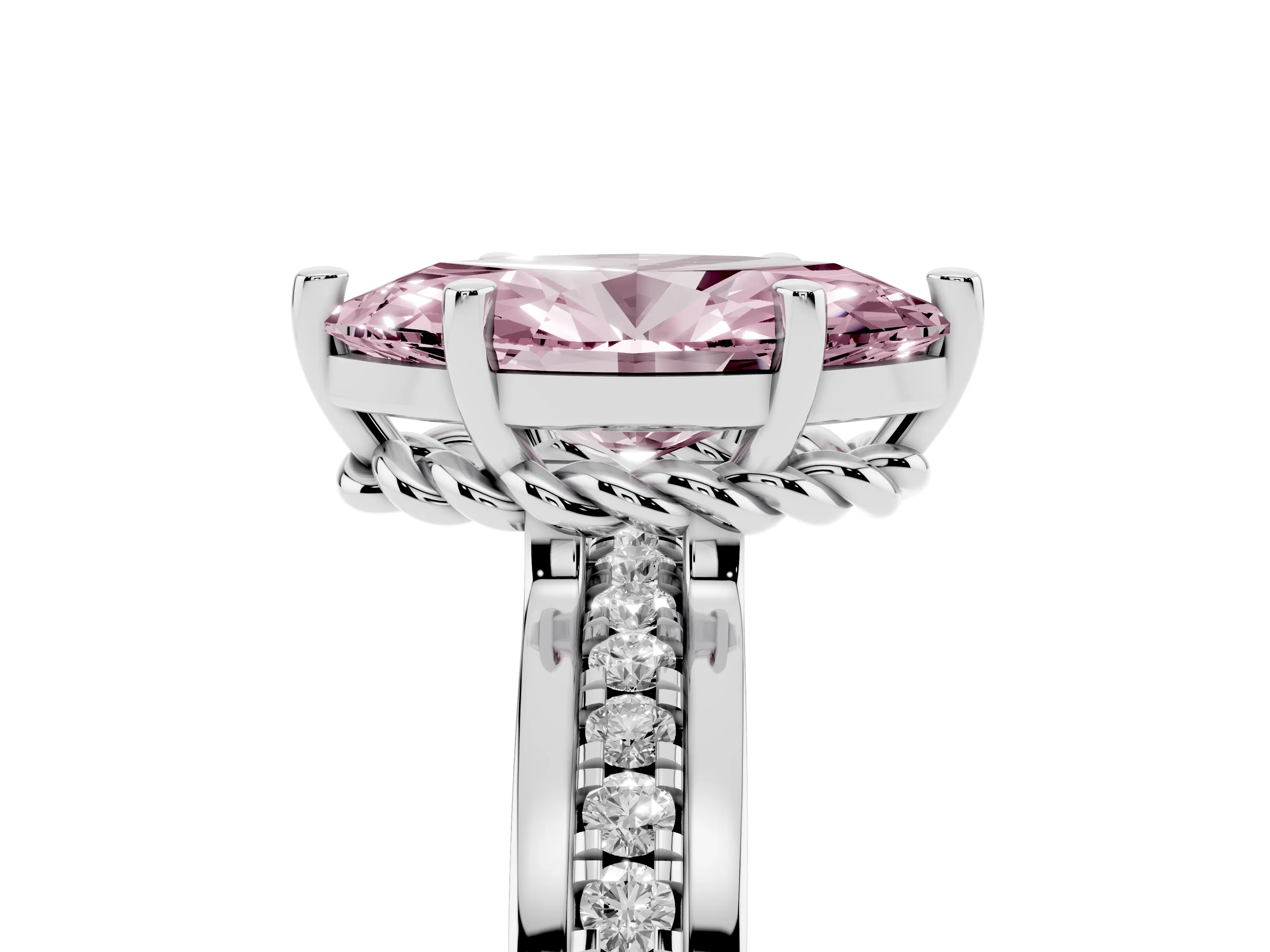 Fancy Pink Marquise Cut Diamond Solitaire Ring Set in Platinum with Channel Set Band and Prong Setting