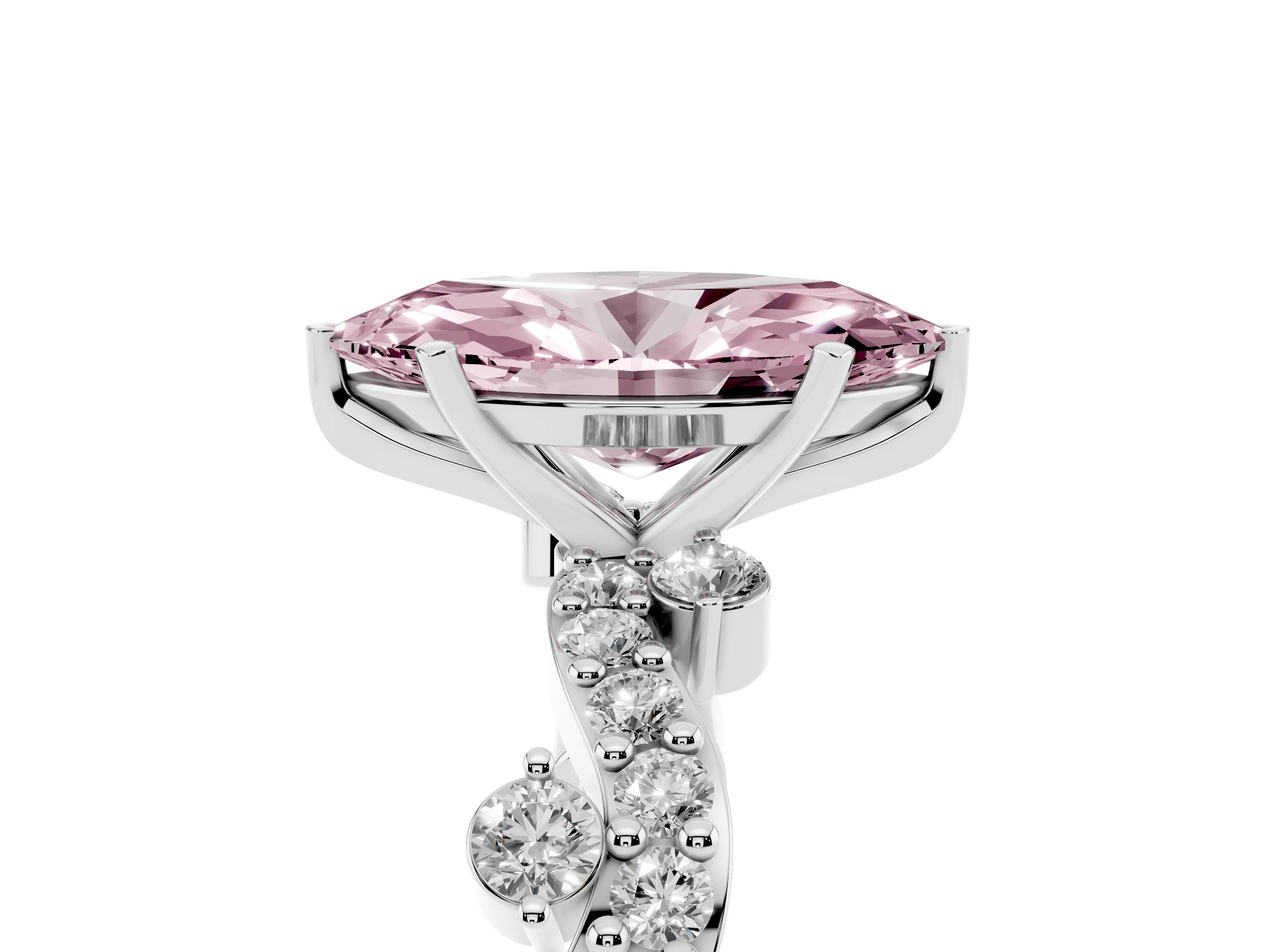 Fancy Pink Marquise Cut Diamond Solitaire Twisted Band Set in Platinum with Pavé Setting