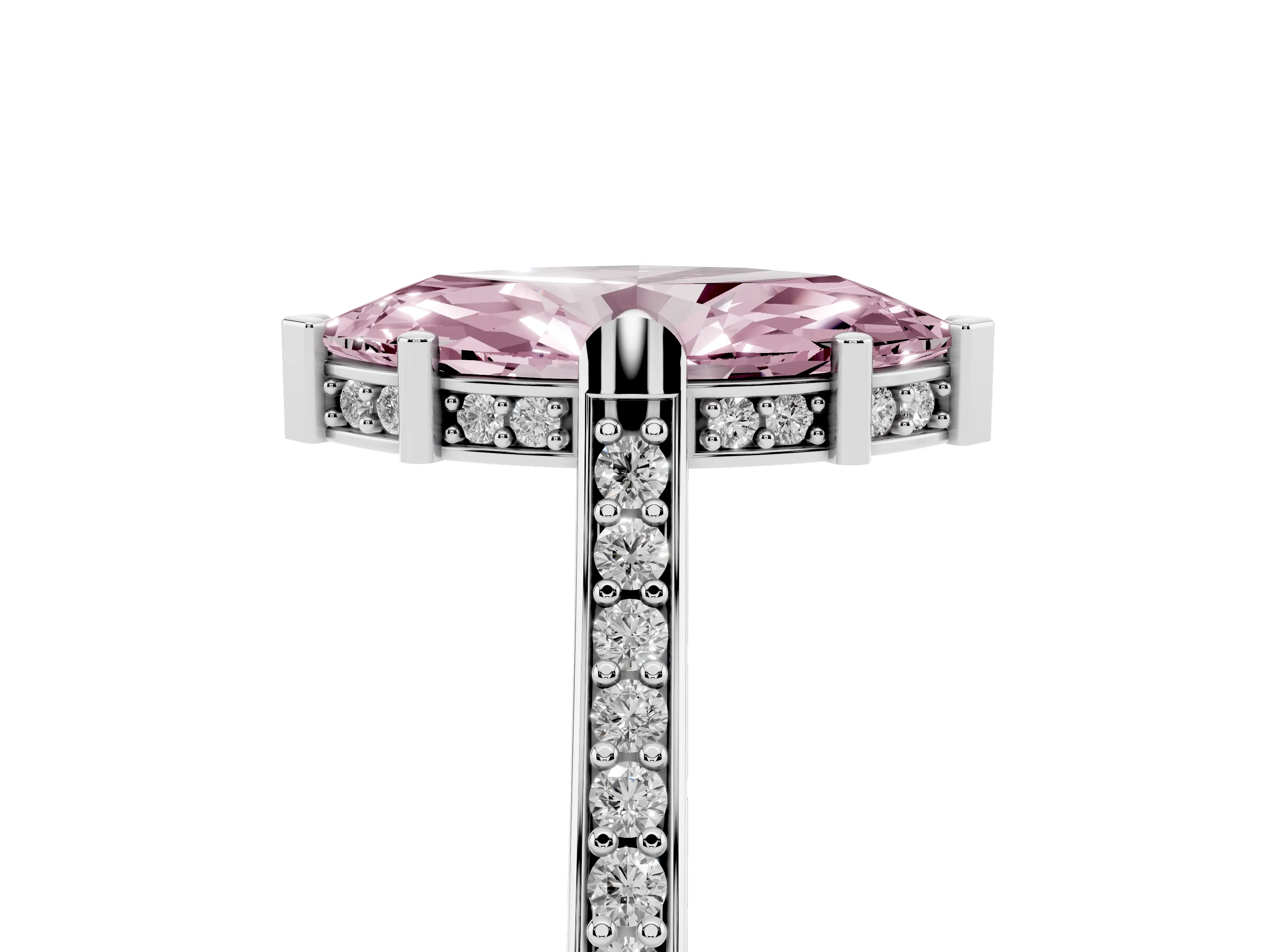 Fancy Pink Marquise Cut Diamond Solitaire Ring Set in Silver with Channel Set Band and Bezel Prong Setting