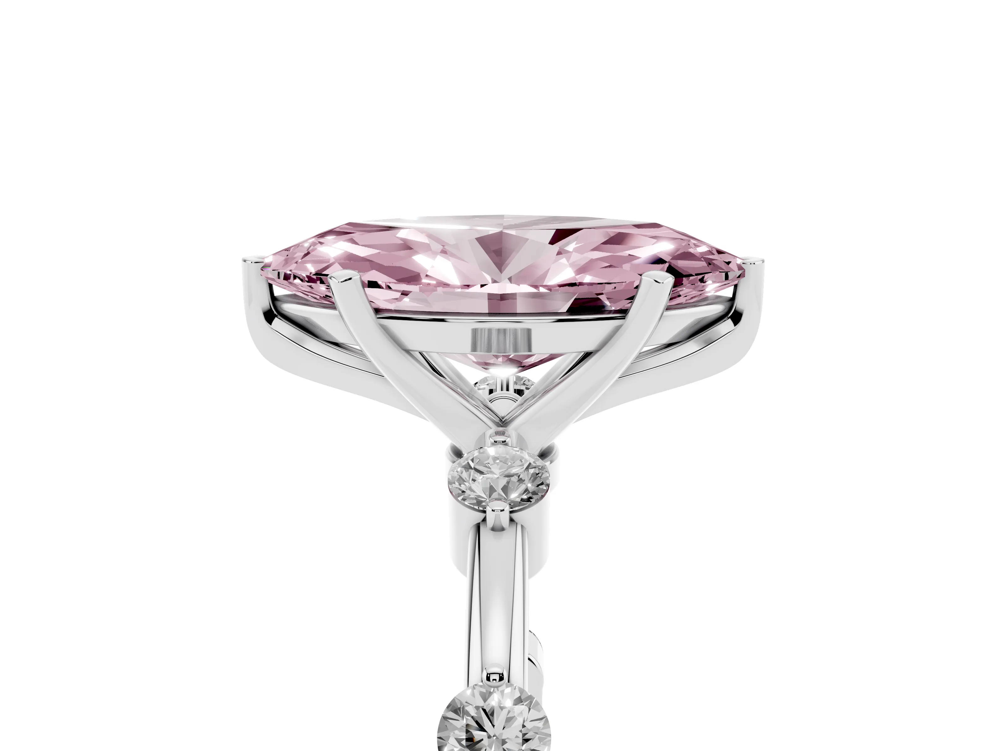 Fancy Pink Marquise Cut Diamond Solitaire Ring Set in White gold with Bezel Set Side Stones and Prong Setting