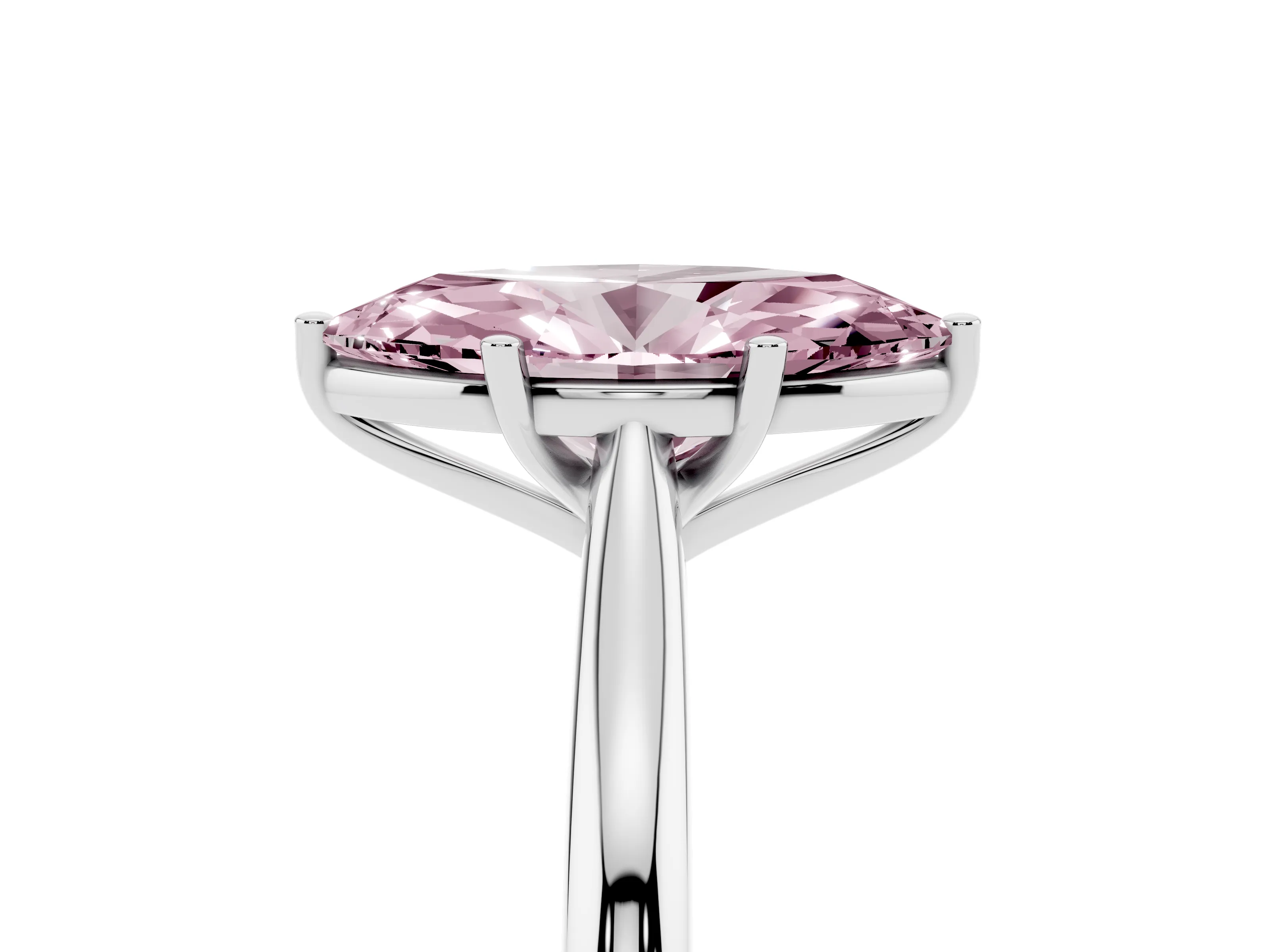 Fancy Pink Marquise Cut Diamond Solitaire Ring Set in Silver with Cathedral Band and Prong Setting