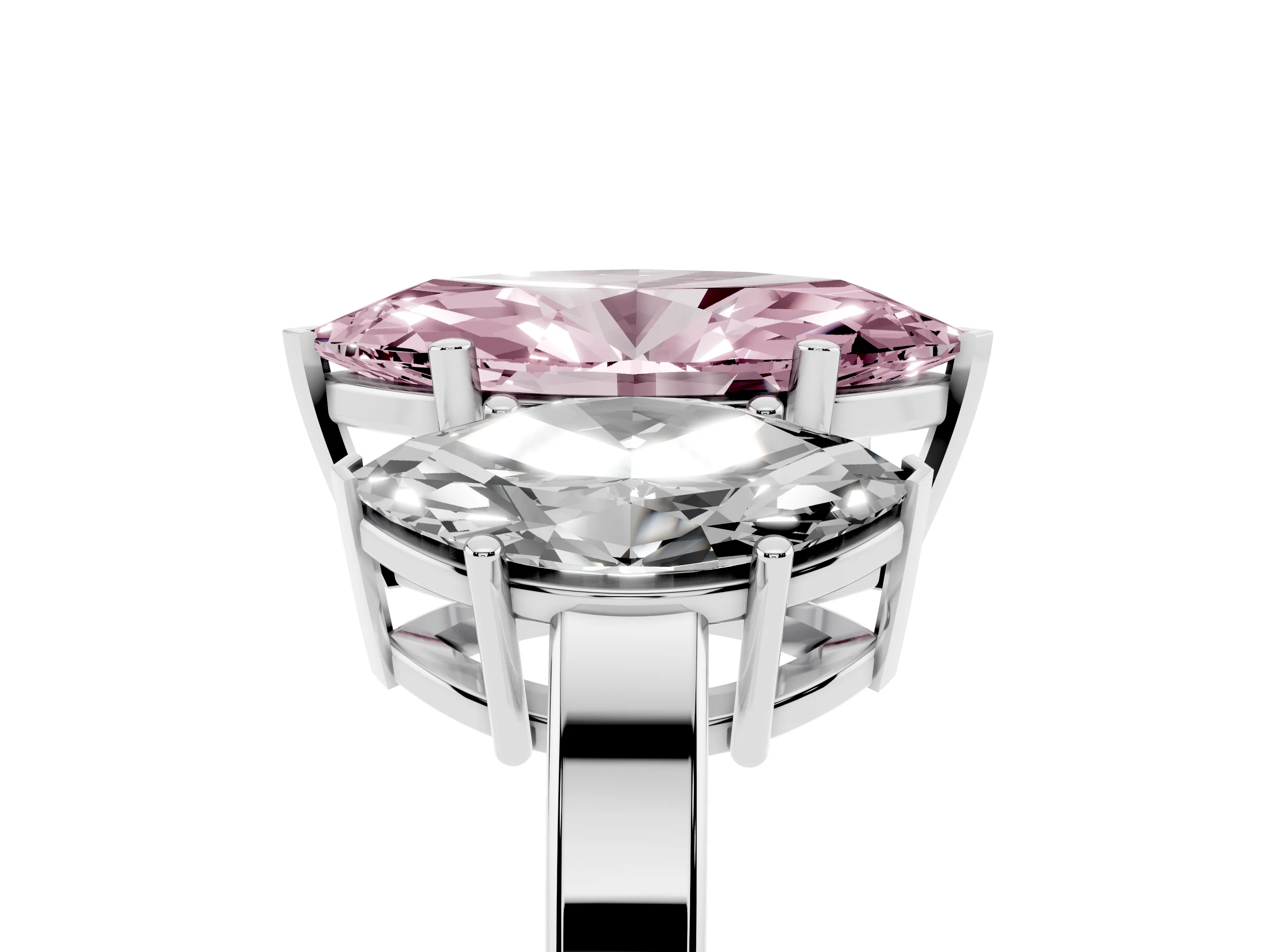 Fancy Pink Marquise Cut Diamond Three-Stone Engagement Ring Set in Platinum with Flat Band