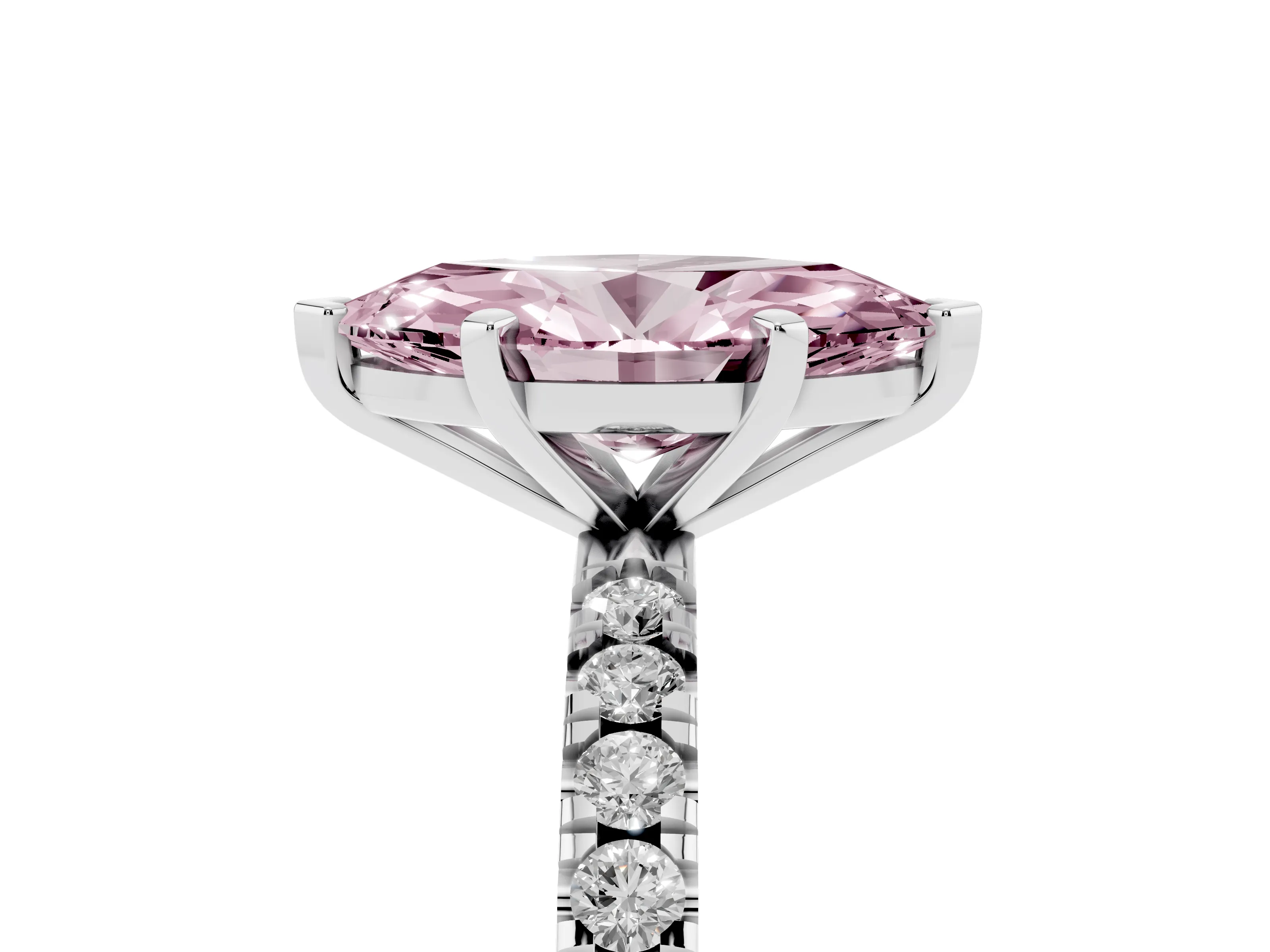 Fancy Pink Marquise Cut Diamond Pavé Band Solitaire Set in White gold with Prong Setting